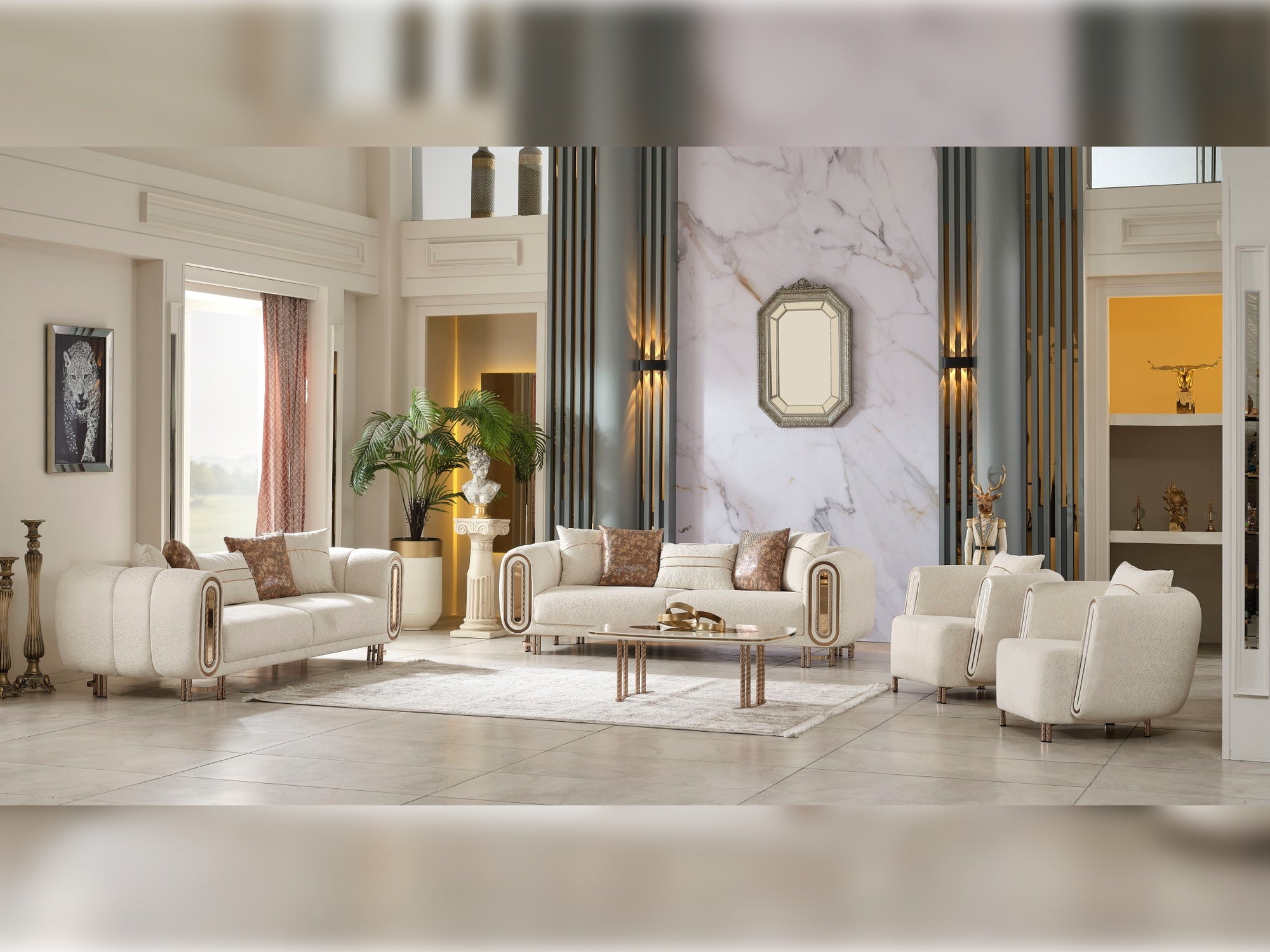 Bella 3-pieces (Sofa & Loveseat & Chair) Livingroom Set Cream
