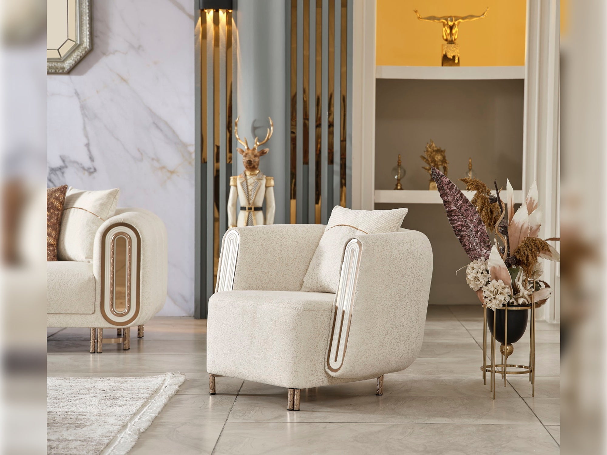 Bella 3-pieces (Sofa & Loveseat & Chair) Livingroom Set Cream