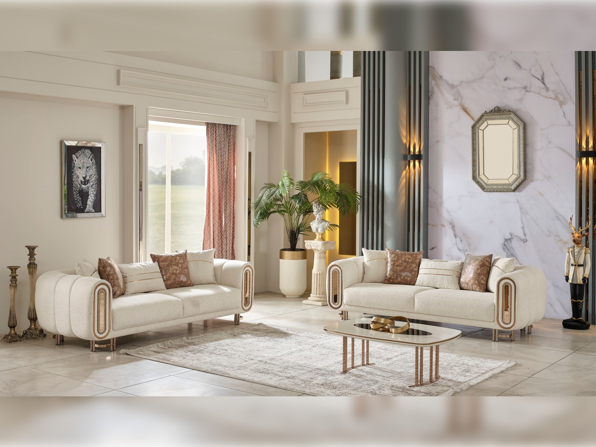 Bella 3-pieces (Sofa & Loveseat & Chair) Livingroom Set Cream