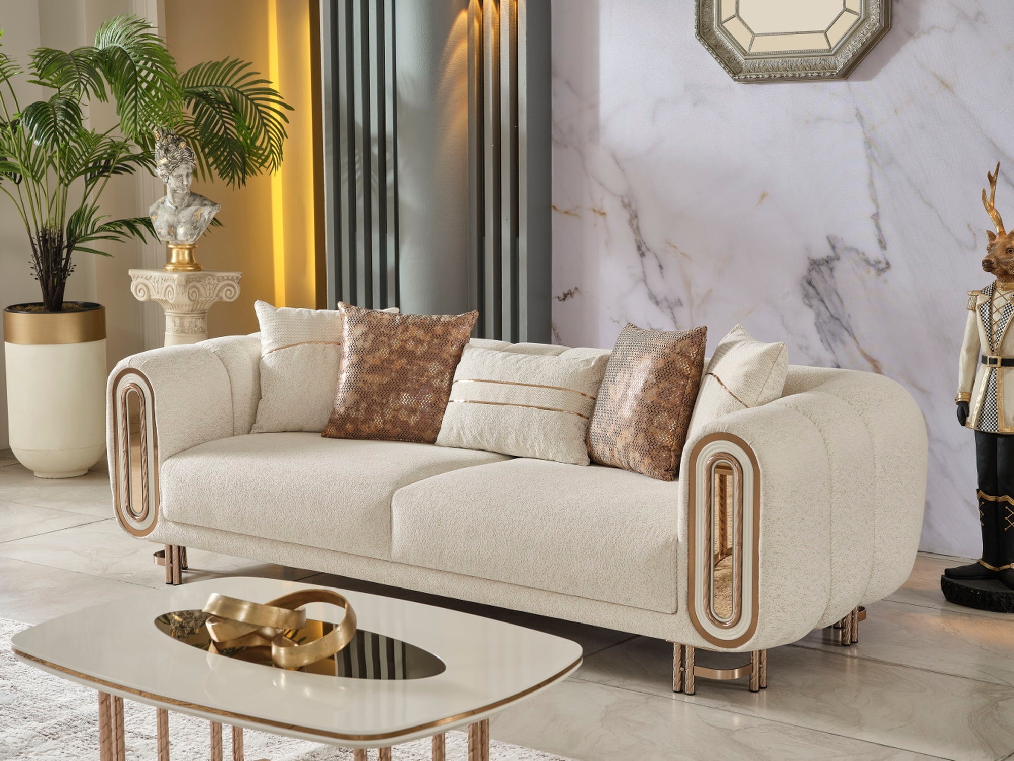 Bella 3-pieces (Sofa & Loveseat & Chair) Livingroom Set Cream