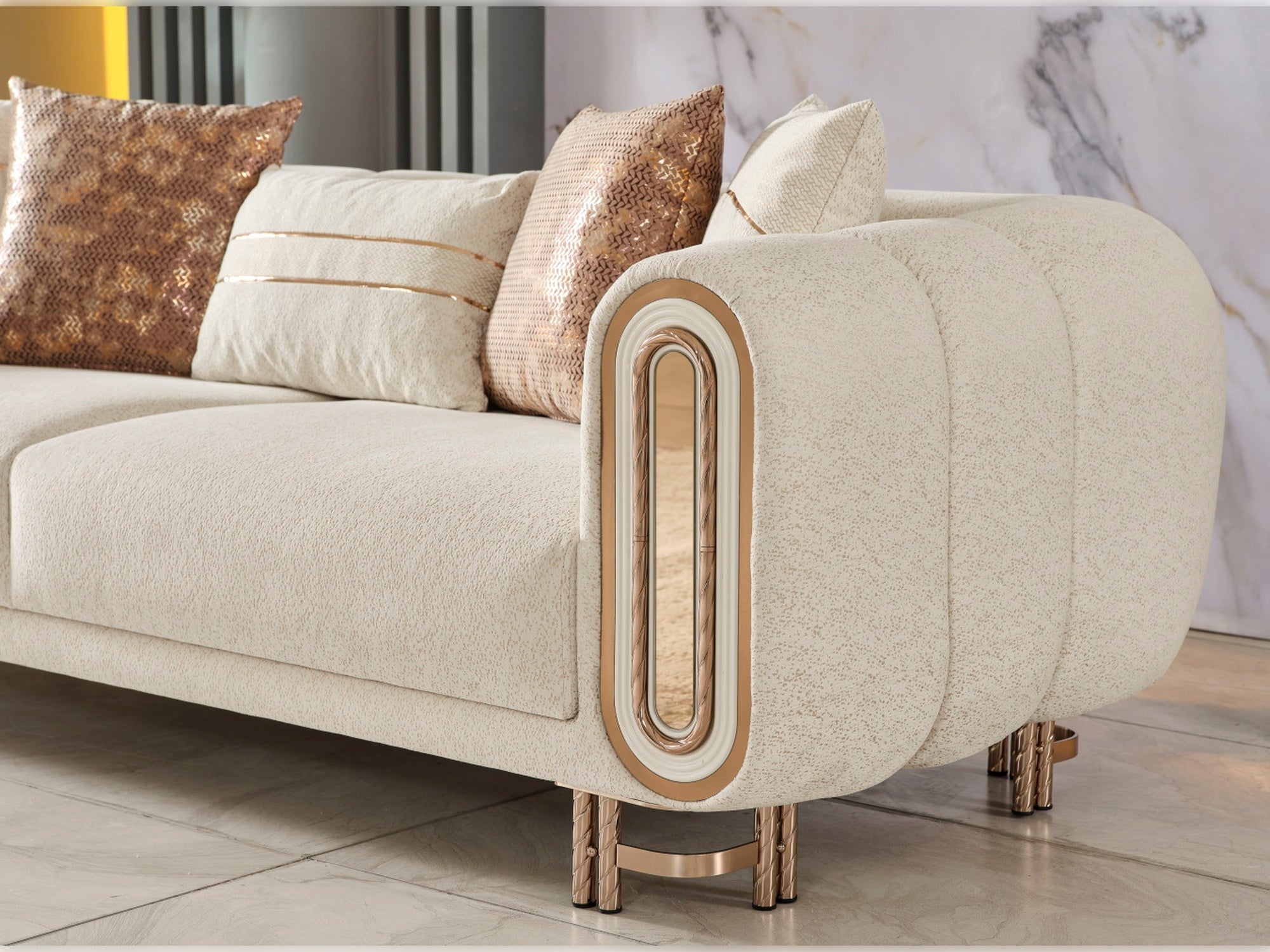 Bella 3-pieces (Sofa & Loveseat & Chair) Livingroom Set Cream