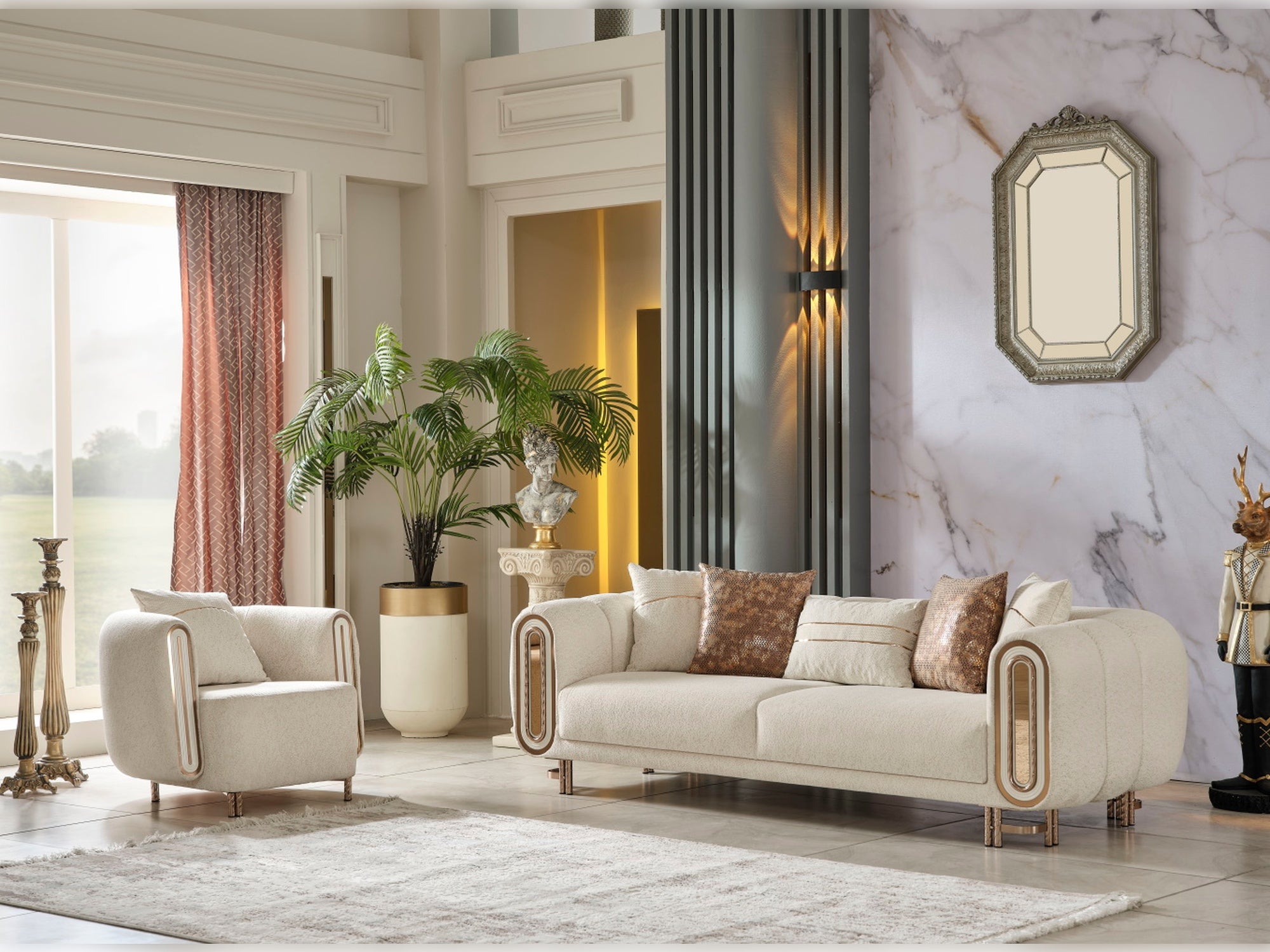 Bella 3-pieces (Sofa & Loveseat & Chair) Livingroom Set Cream