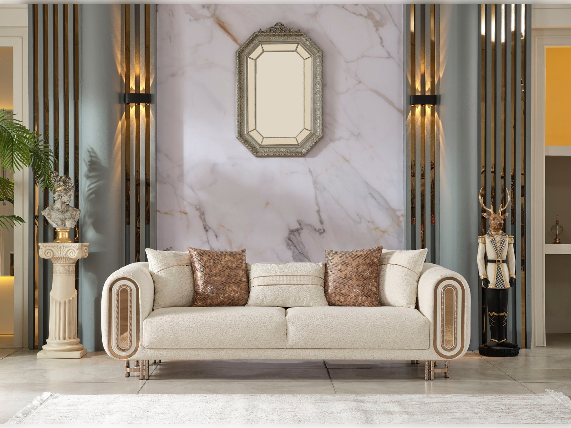 Bella 3-pieces (Sofa & Loveseat & Chair) Livingroom Set Cream