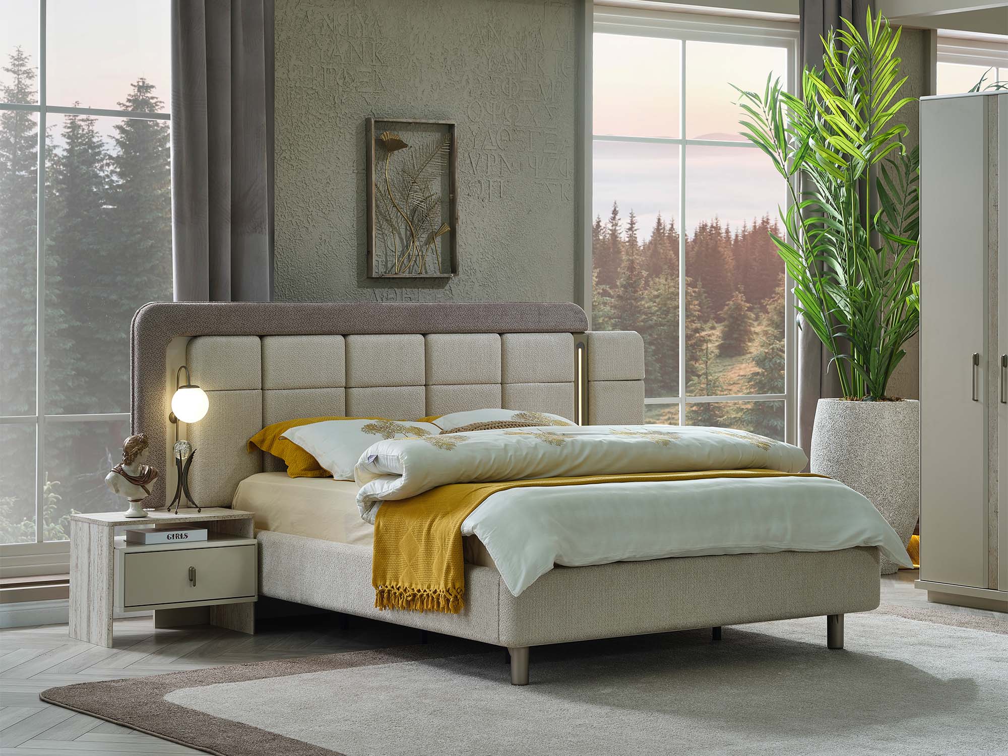 Bern Bedroom (Queen Frame With Headboard & Dresser With Mirror & 2 Nightstand)