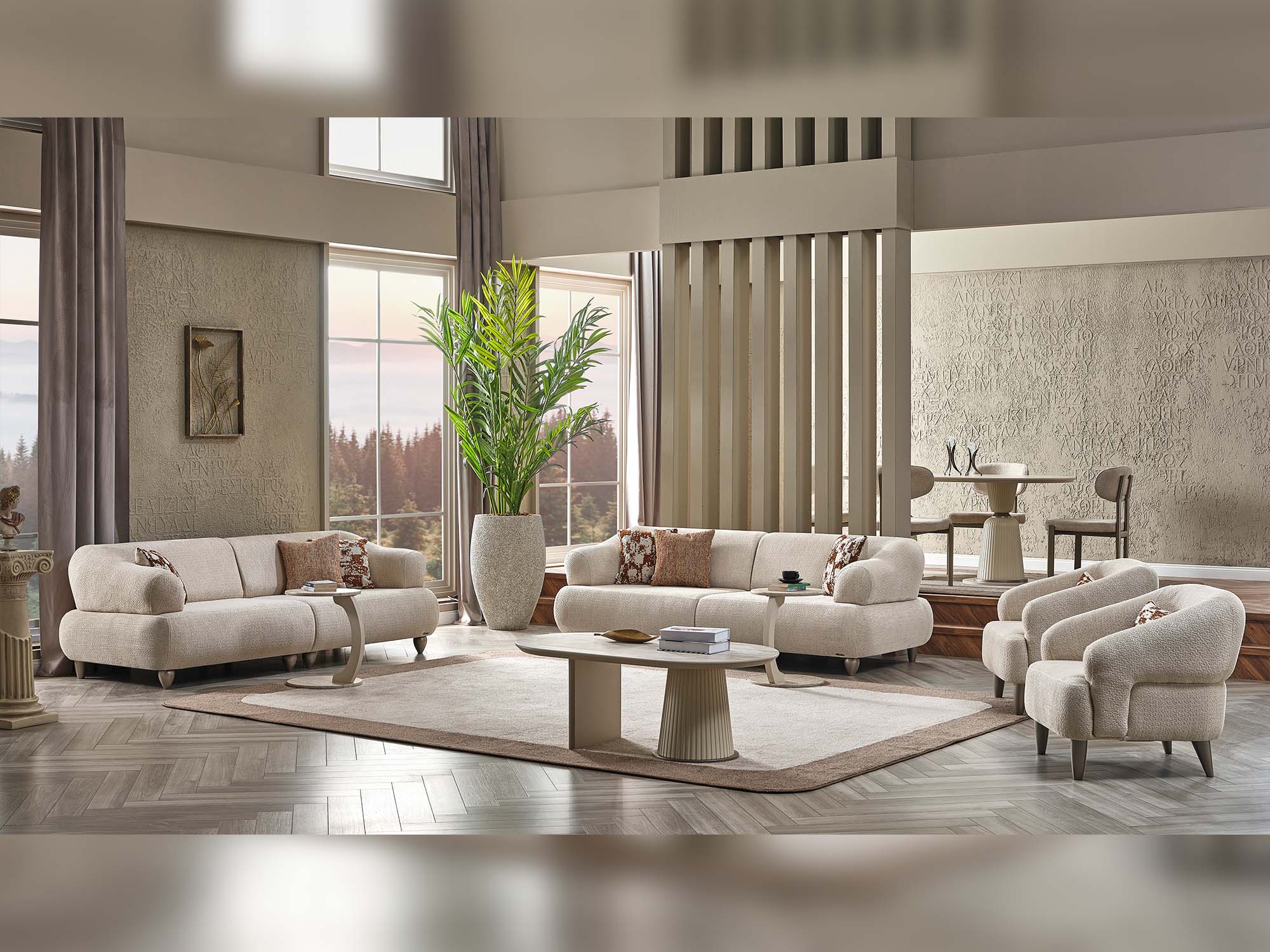 Bern 3-pieces (Sofa & Loveseat & Chair) Livingroom Set Cream