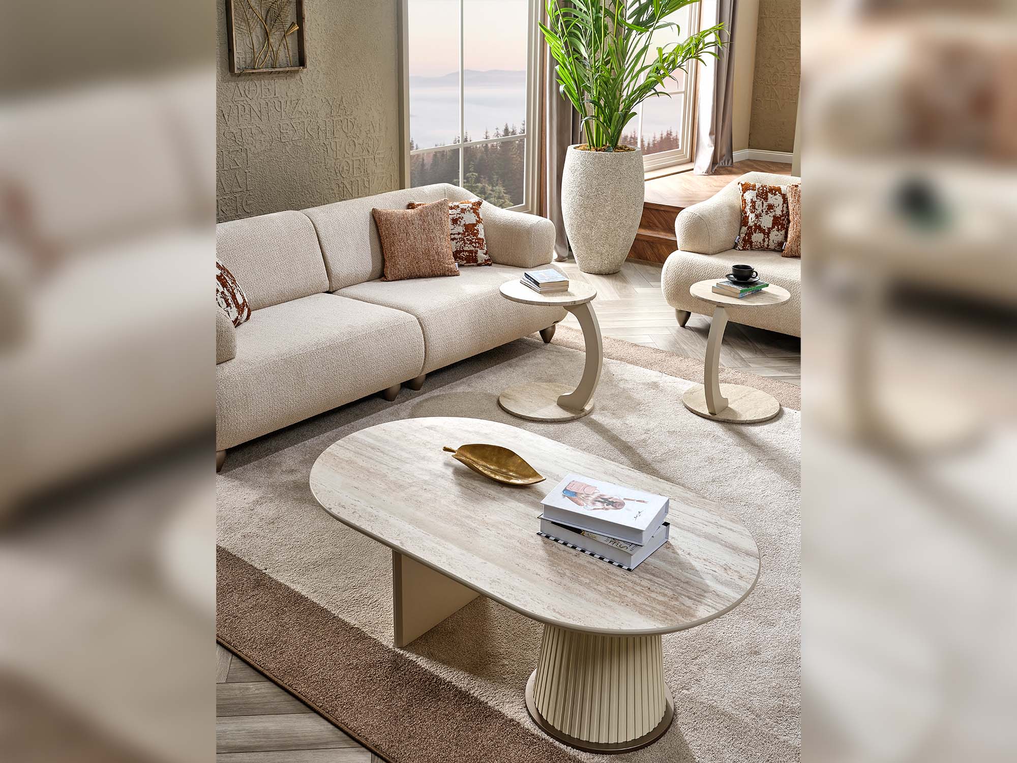 Bern 3-pieces (Sofa & Loveseat & Chair) Livingroom Set Cream