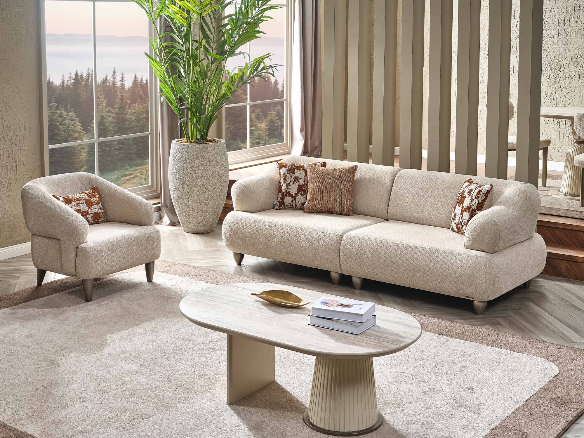 Bern 3-pieces (Sofa & Loveseat & Chair) Livingroom Set Cream