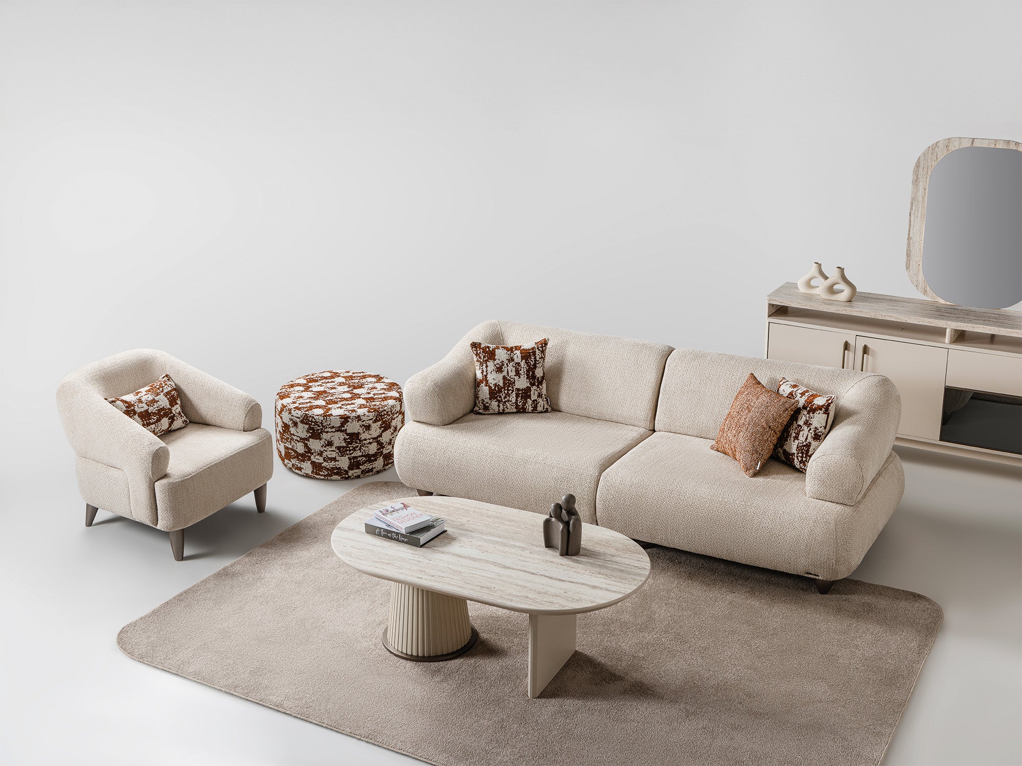 Bern 3-pieces (Sofa & Loveseat & Chair) Livingroom Set Cream