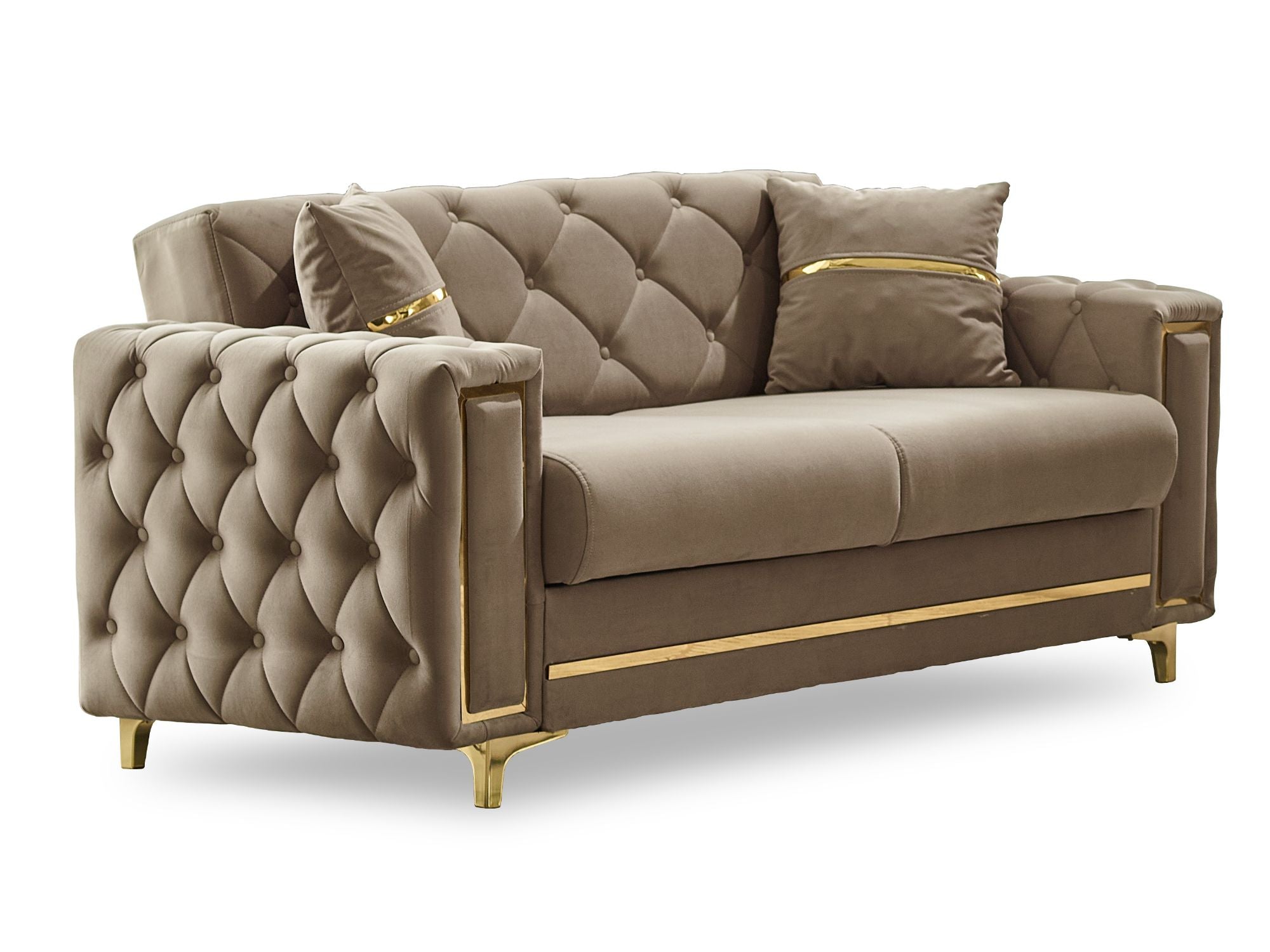 Bolivya Convertible Loveseat Beige With Gold Legs