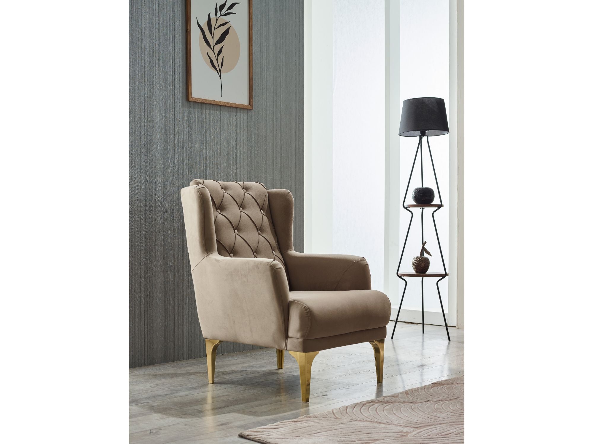 Bolivya Chair Beige With Gold Legs