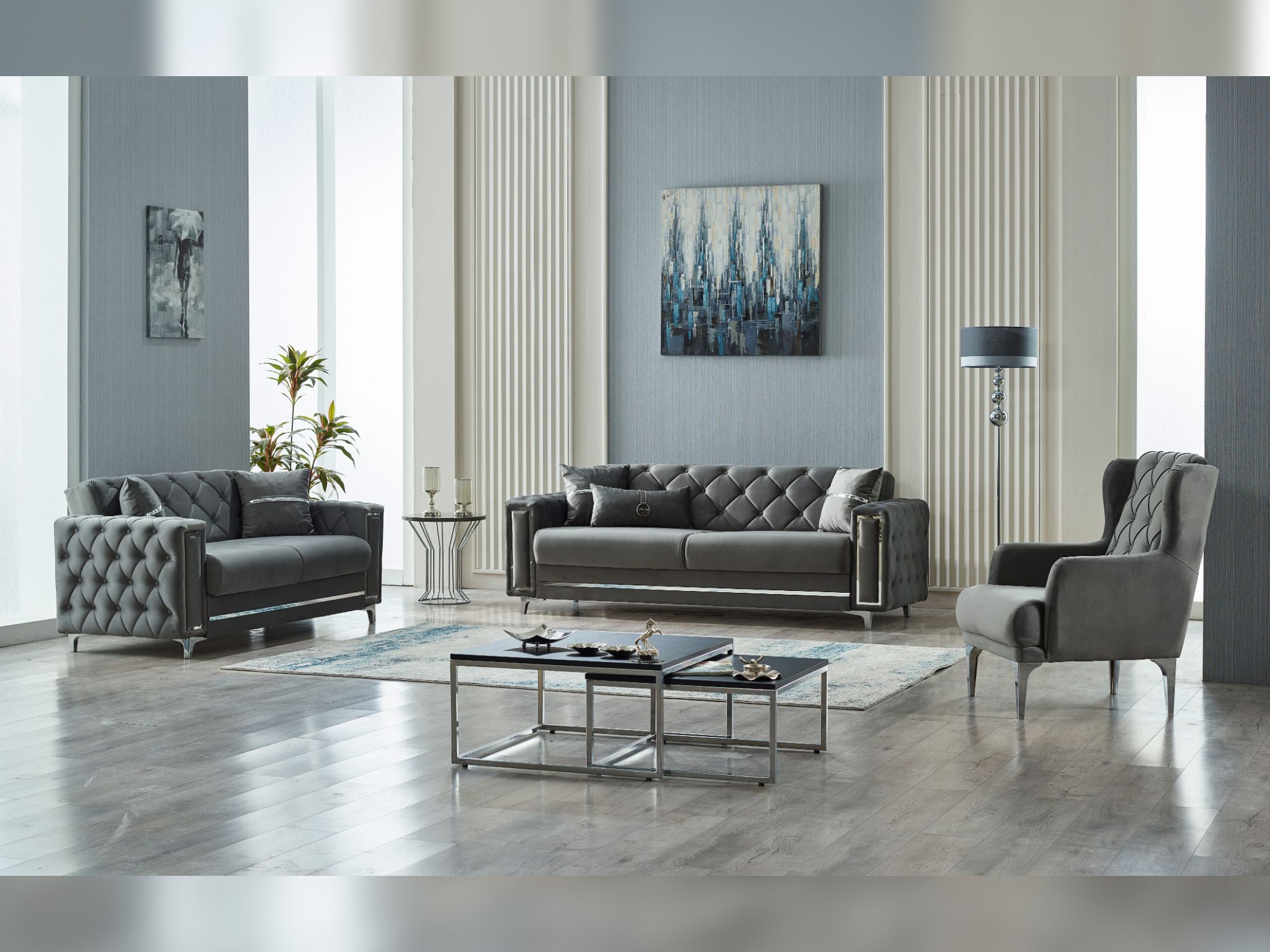 Bolivya 3-pieces (Sofa & Loveseat & Chair) Livingroom Set Grey