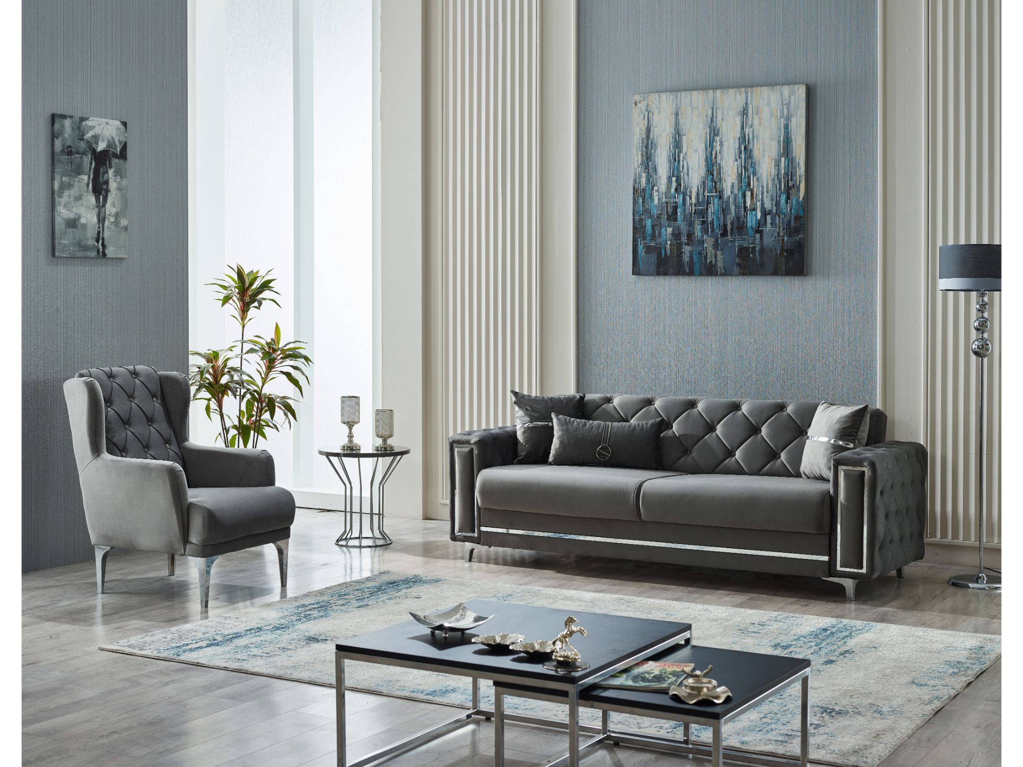 Bolivya 3-pieces (Sofa & Loveseat & Chair) Livingroom Set Grey
