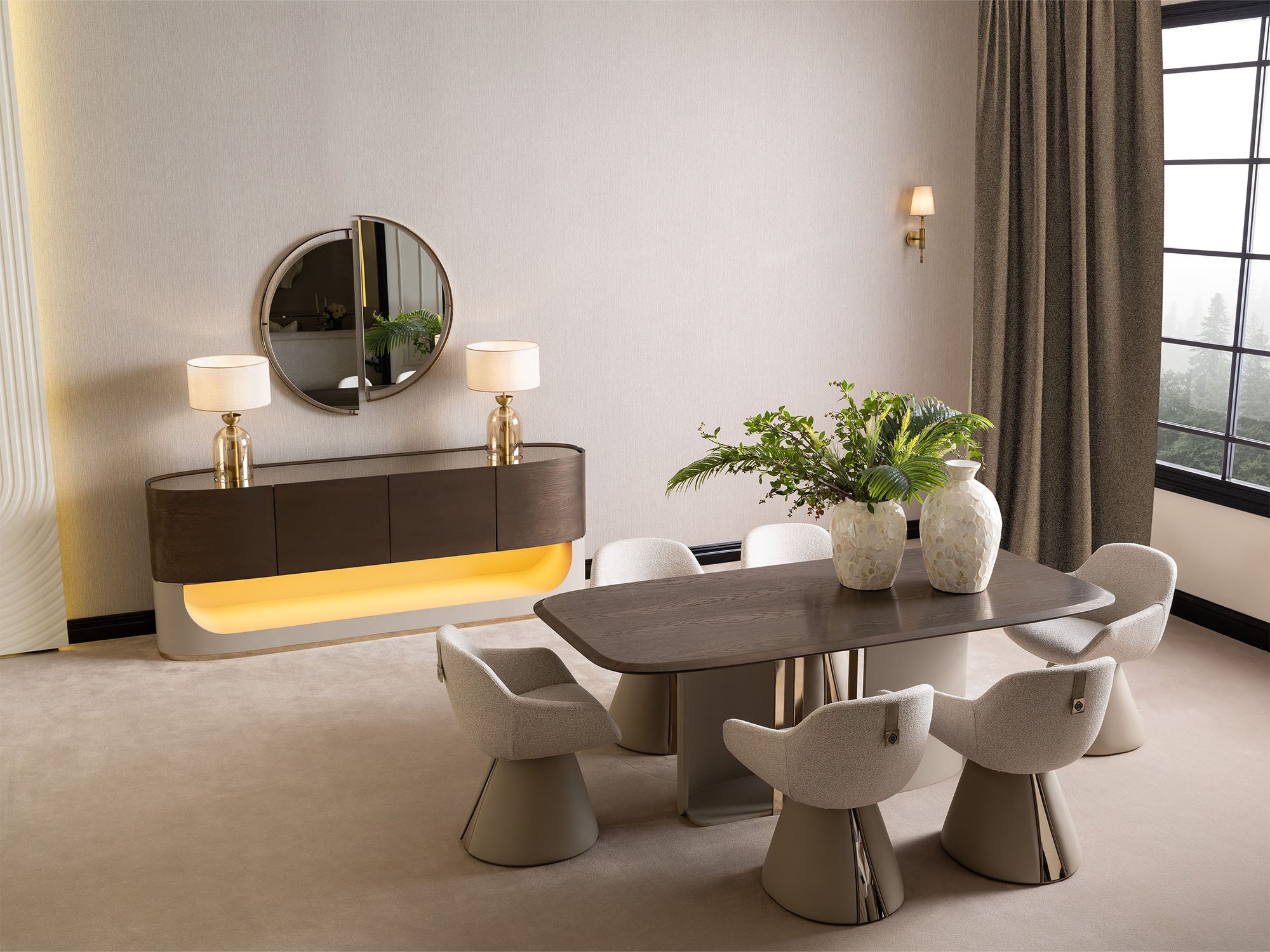 Calista Diningroom (Consol With Mirror & Dining Table & 6 Dining Chair)