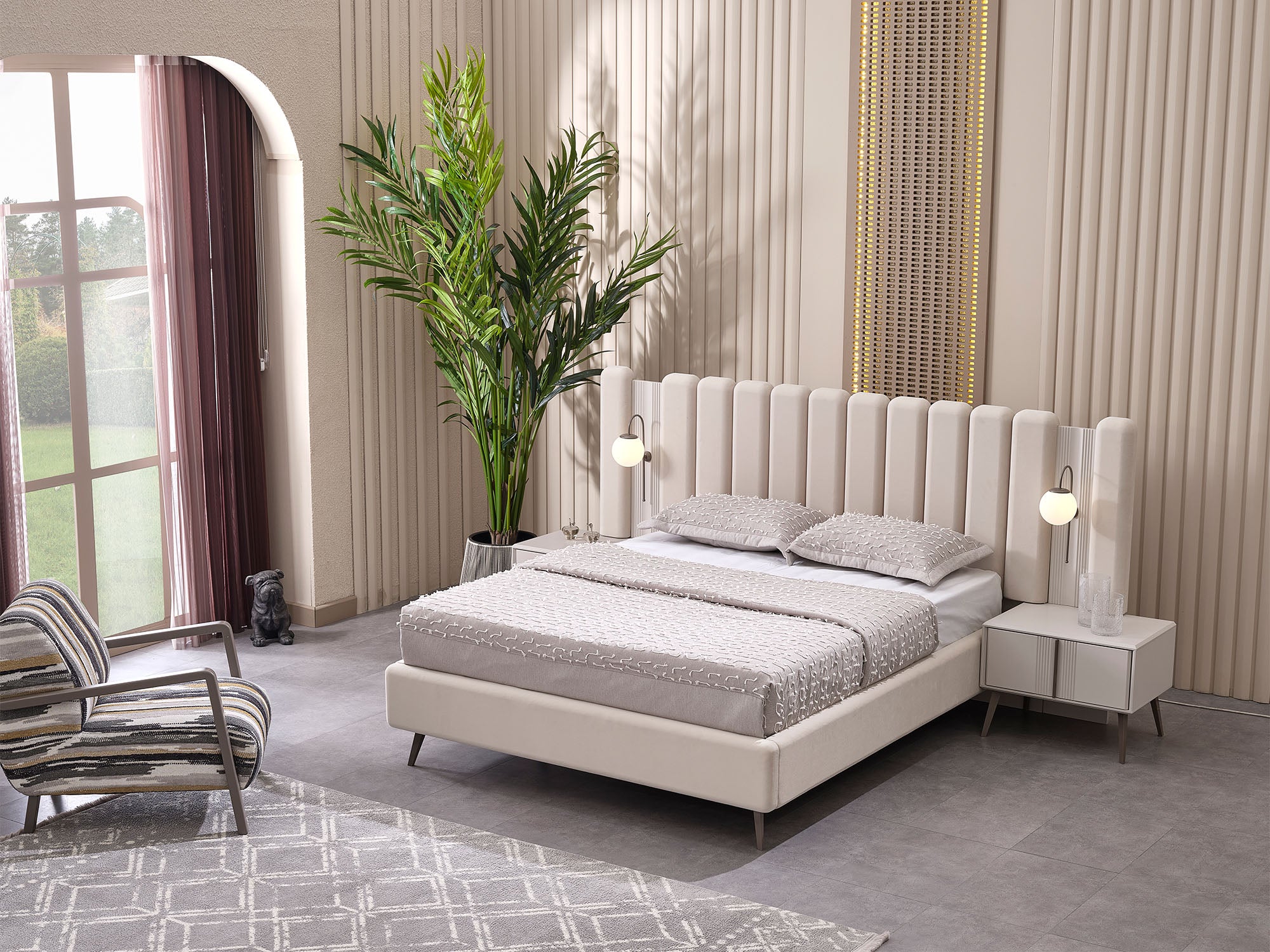 Cenova Bedroom (Queen Frame With Headboard & Dresser With Mirror & 2 Nightstand)