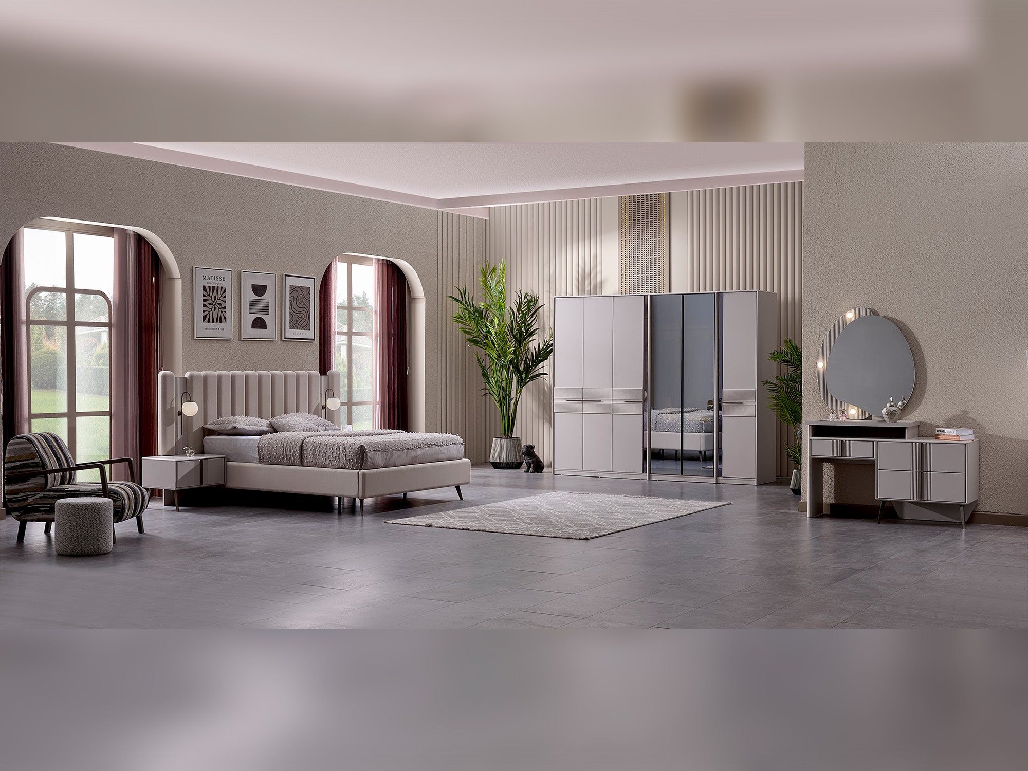 Cenova Bedroom (Queen Frame With Headboard & Dresser With Mirror & 2 Nightstand)