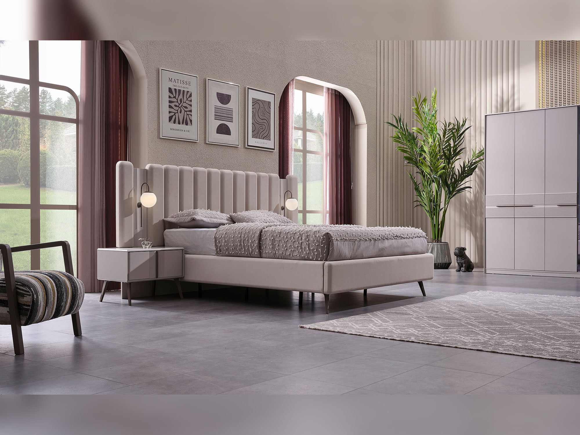 Cenova Bedroom (Queen Frame With Headboard & Dresser With Mirror & 2 Nightstand)