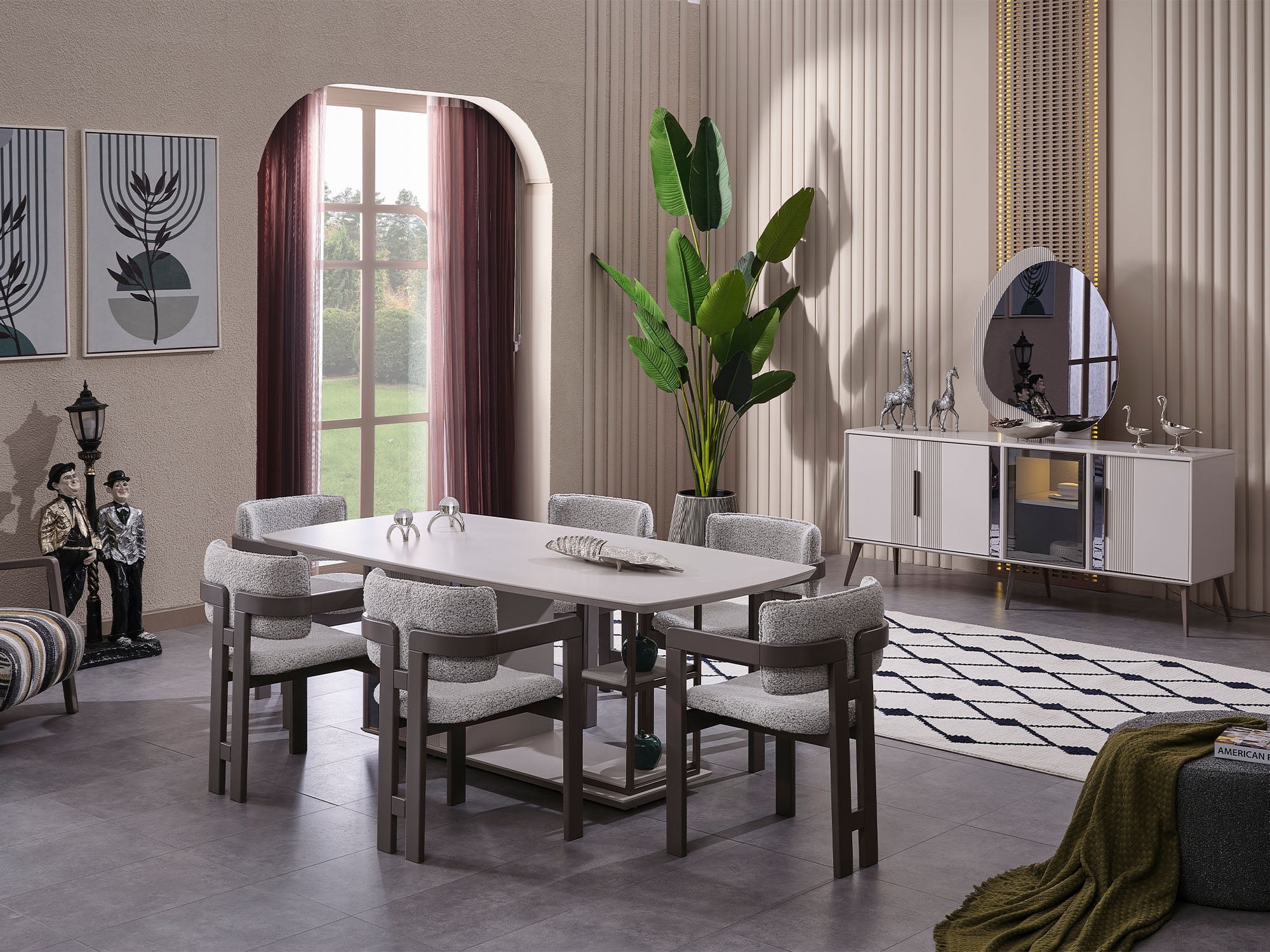 Cenova Diningroom (Consol With Mirror & Dining Table & 6 Dining Chair)