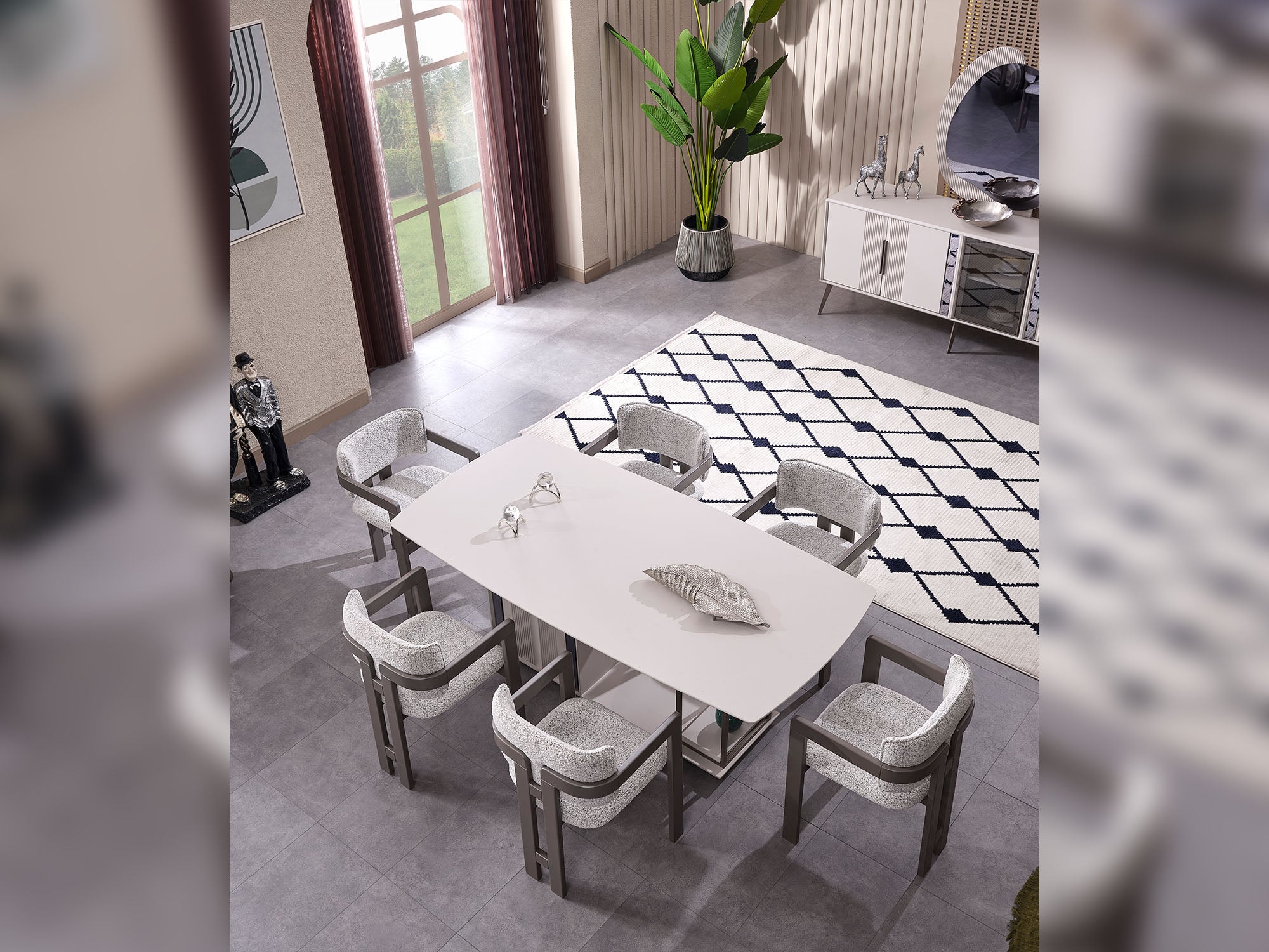 Cenova Diningroom (Consol With Mirror & Dining Table & 6 Dining Chair)