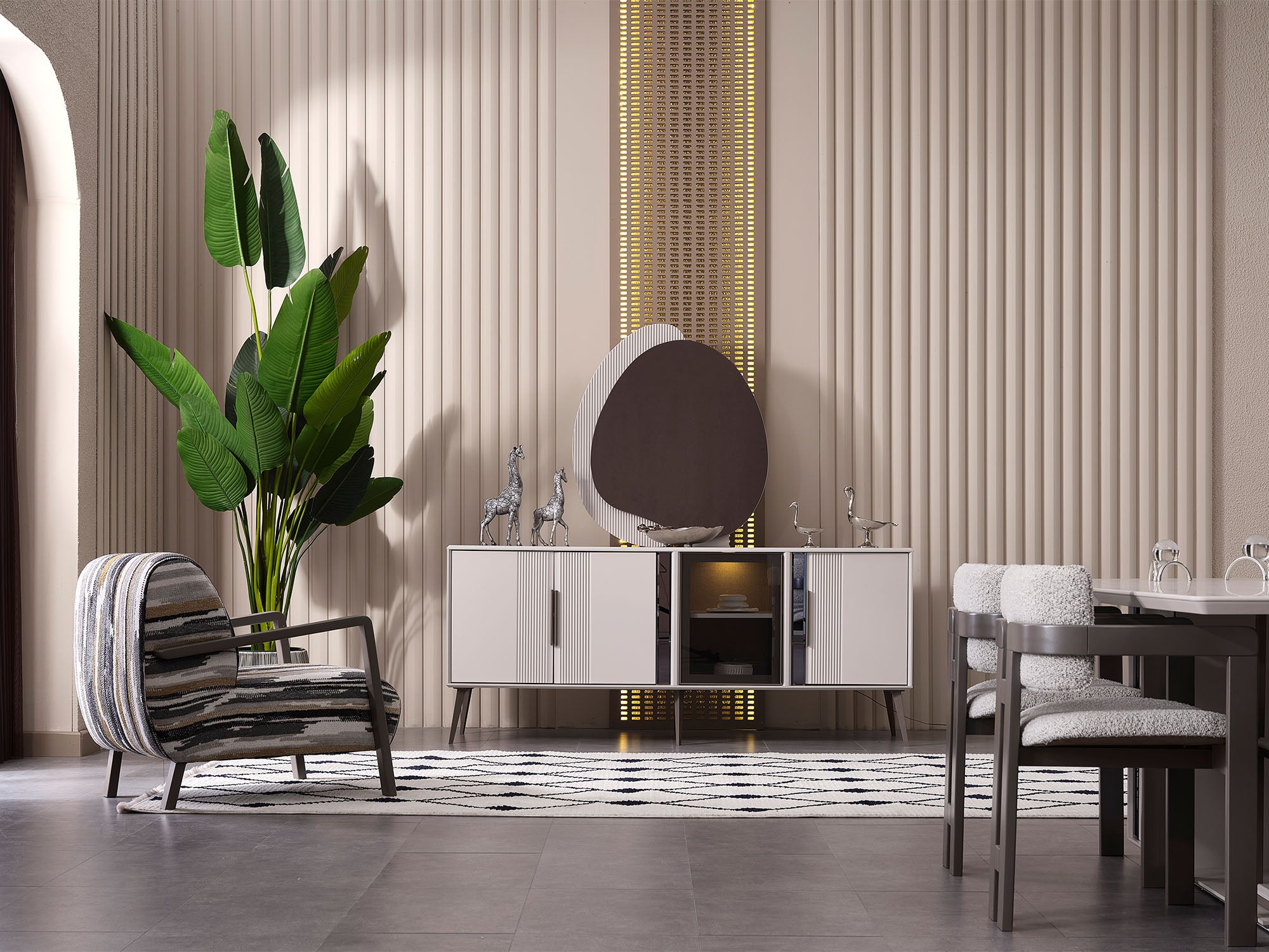Cenova Diningroom (Consol With Mirror & Dining Table & 6 Dining Chair)