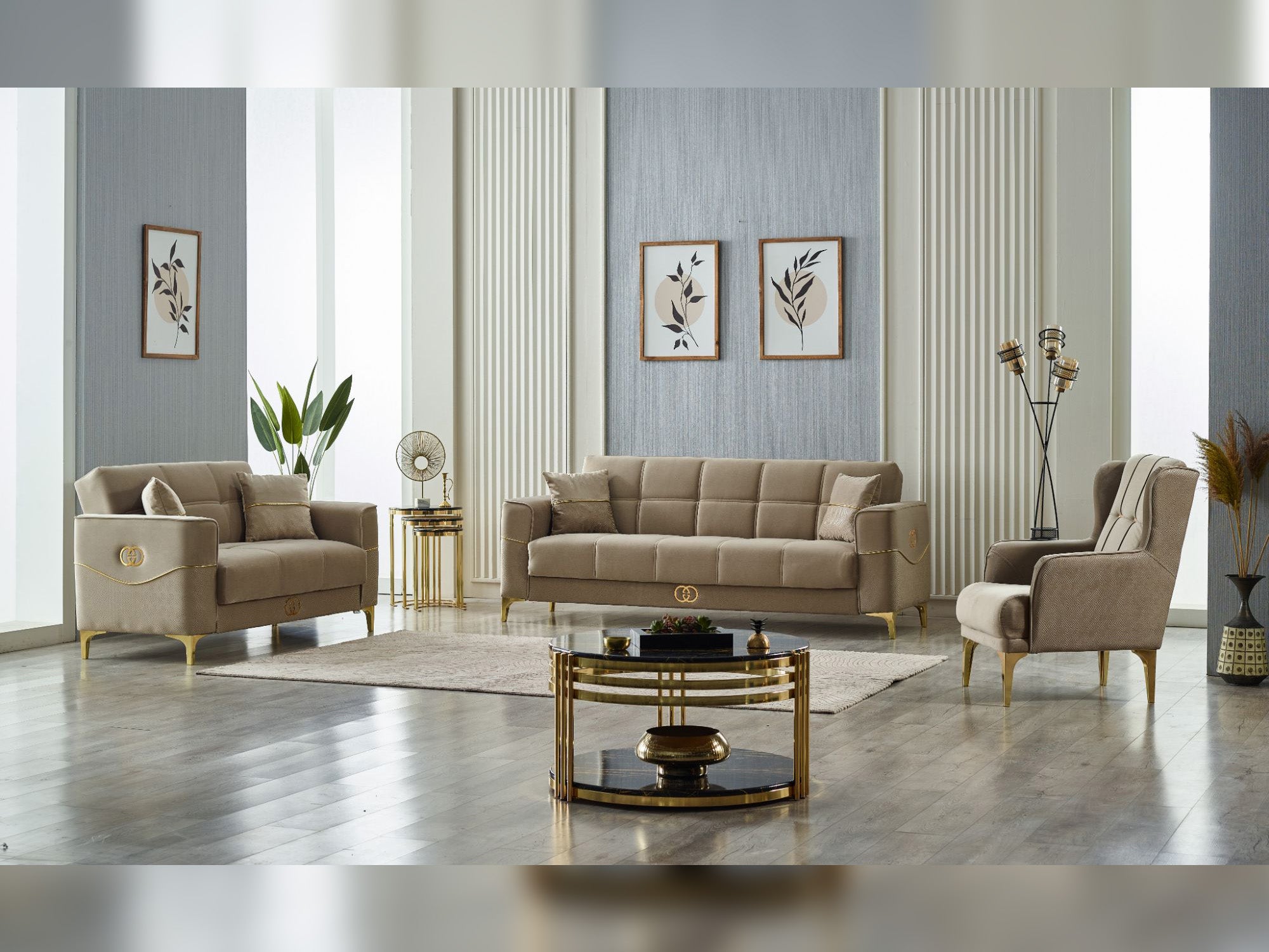 Clara 3-pieces (Sofa & Loveseat & Chair) Livingroom Set Beige