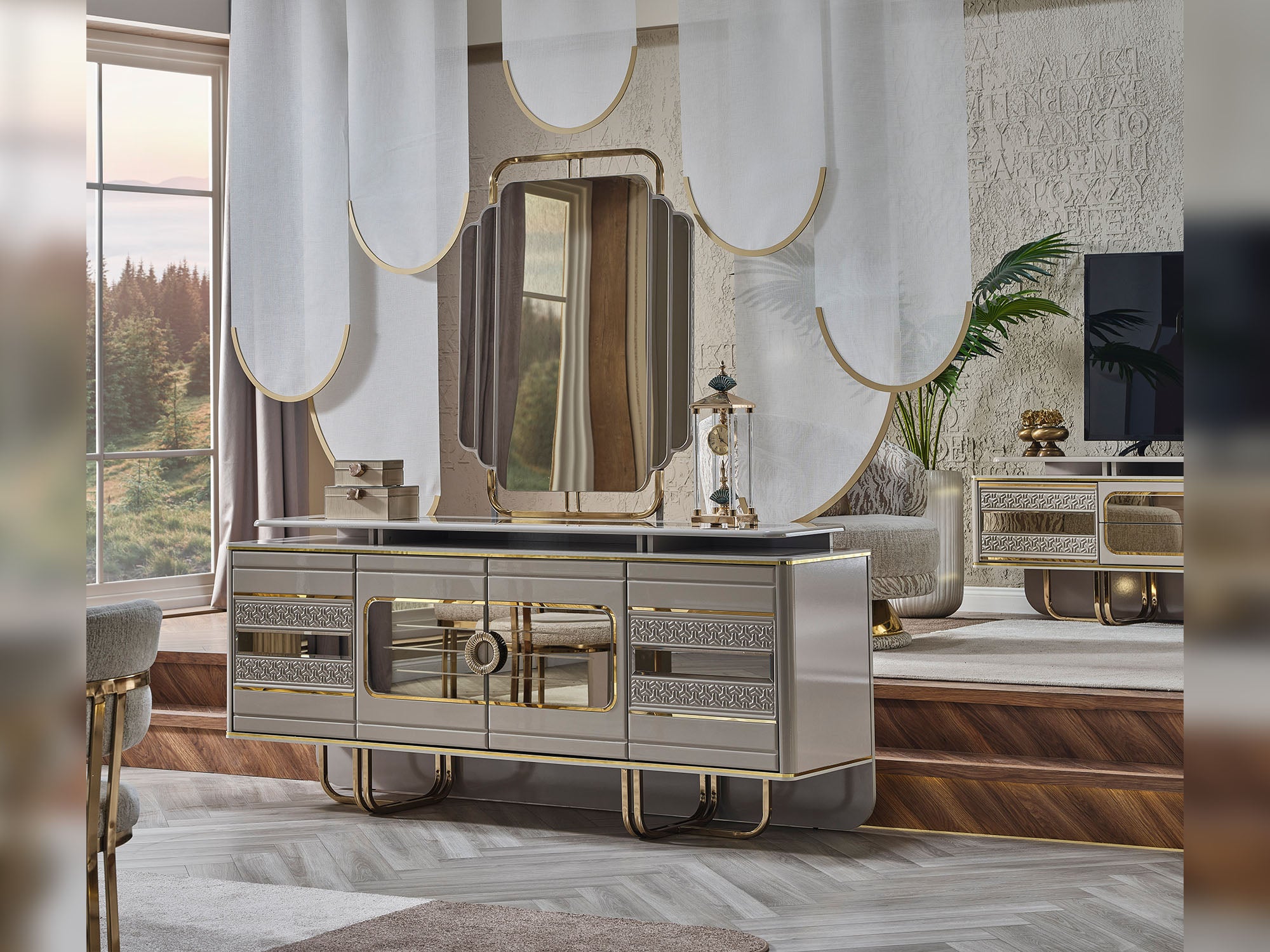 Delux Diningroom (Consol With Mirror & Dining Table & 6 Dining Chair)