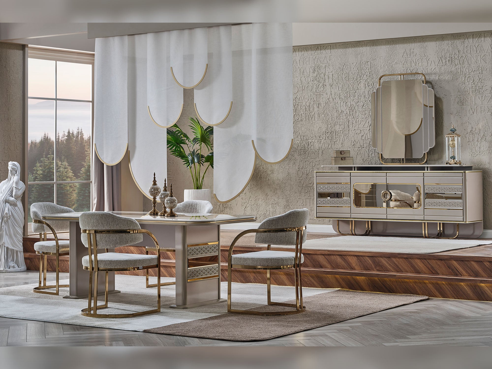 Delux Diningroom (Consol With Mirror & Dining Table & 6 Dining Chair)