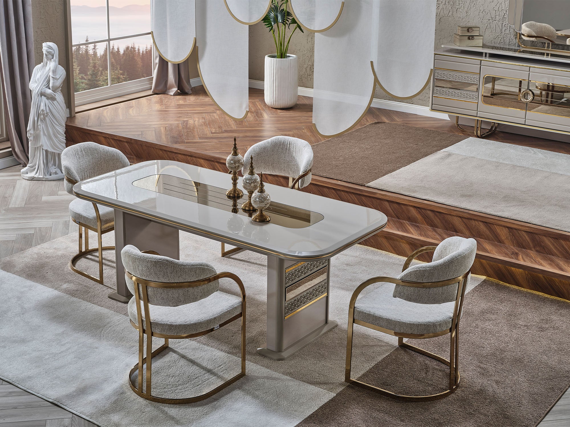 Delux Diningroom (Consol With Mirror & Dining Table & 6 Dining Chair)