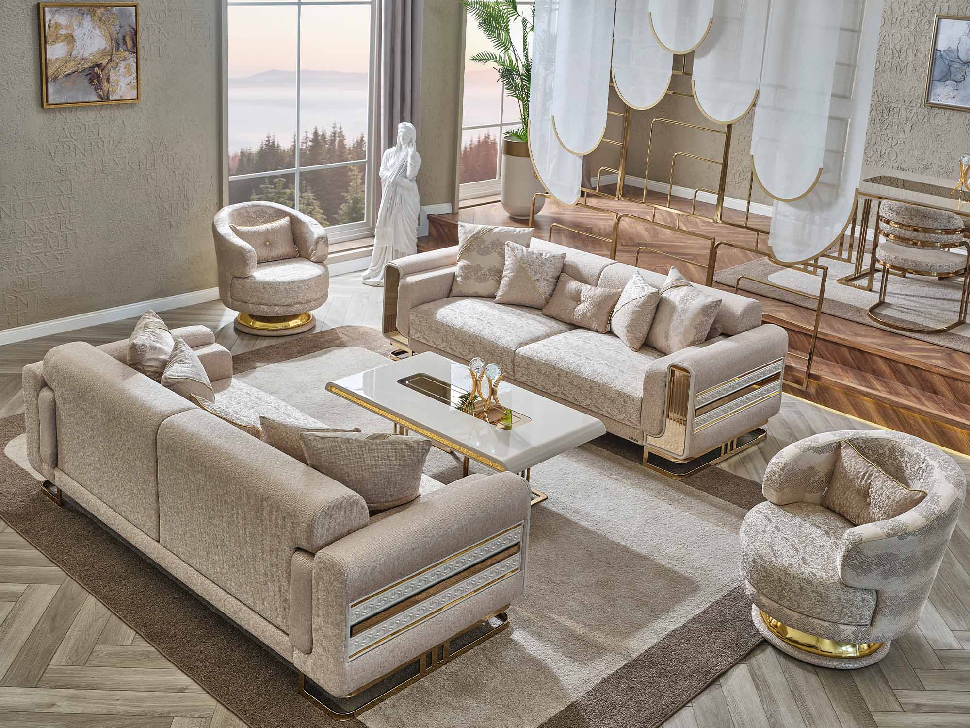 Delux 3-pieces (Sofa & Loveseat & Chair) Livingroom Set Cream