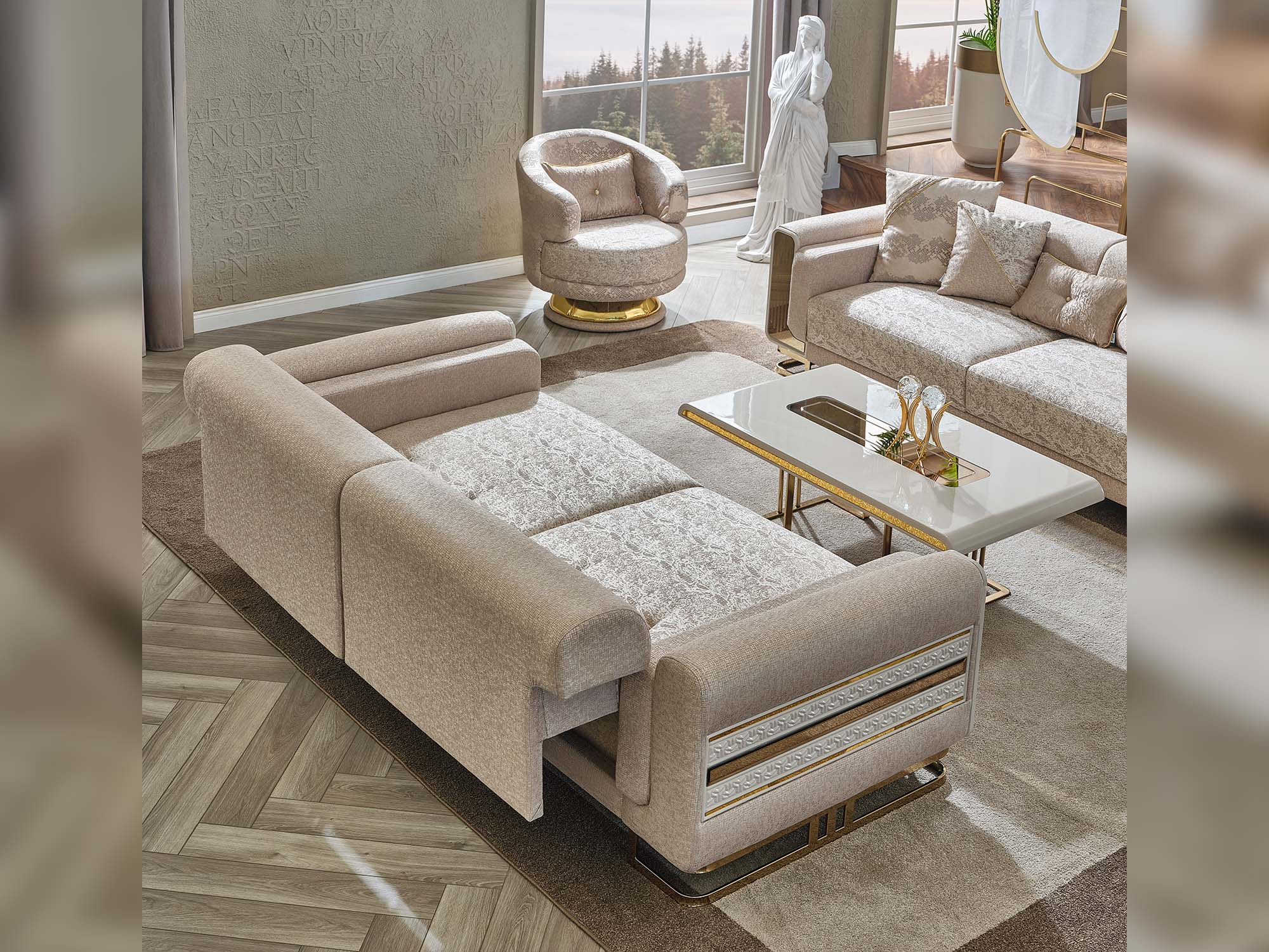 Delux 3-pieces (Sofa & Loveseat & Chair) Livingroom Set Cream