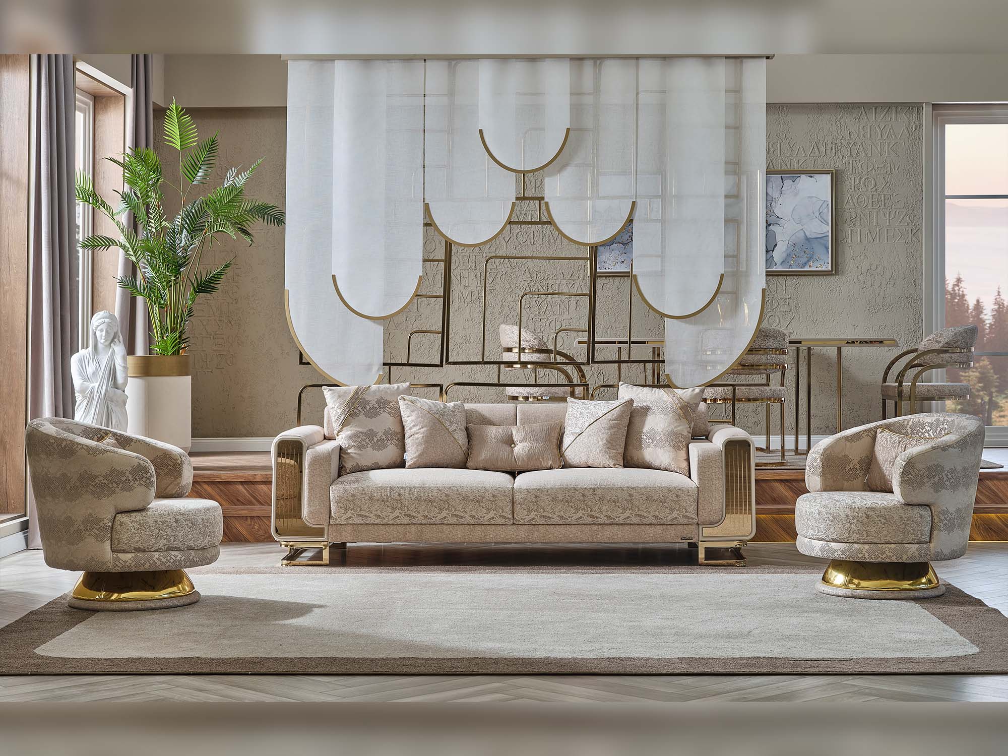 Delux 3-pieces (Sofa & Loveseat & Chair) Livingroom Set Cream