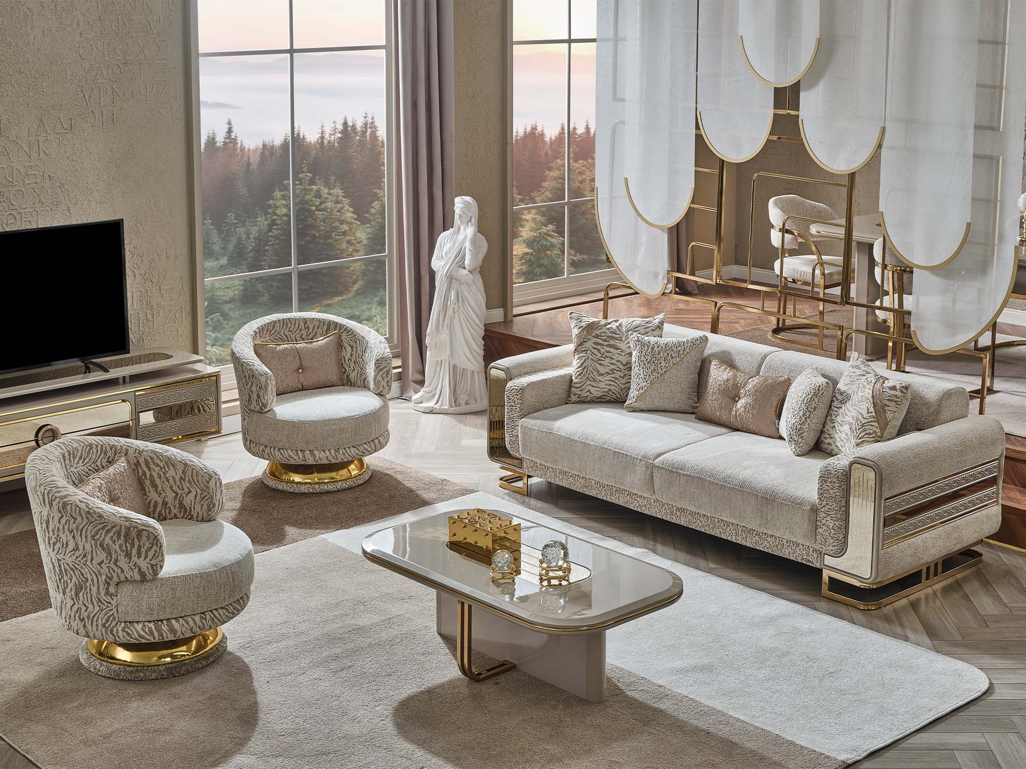 Delux 3-pieces (Sofa & Loveseat & Chair) Livingroom Set Cream