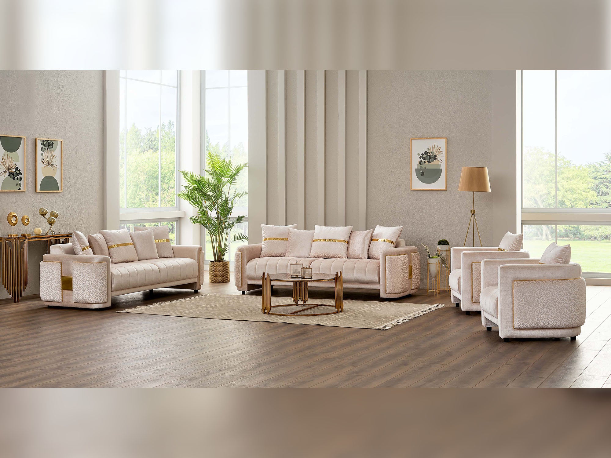 Detroit 5-pieces (2 Sofa & Loveseat & 2 Chair) Livingroom Set Beige