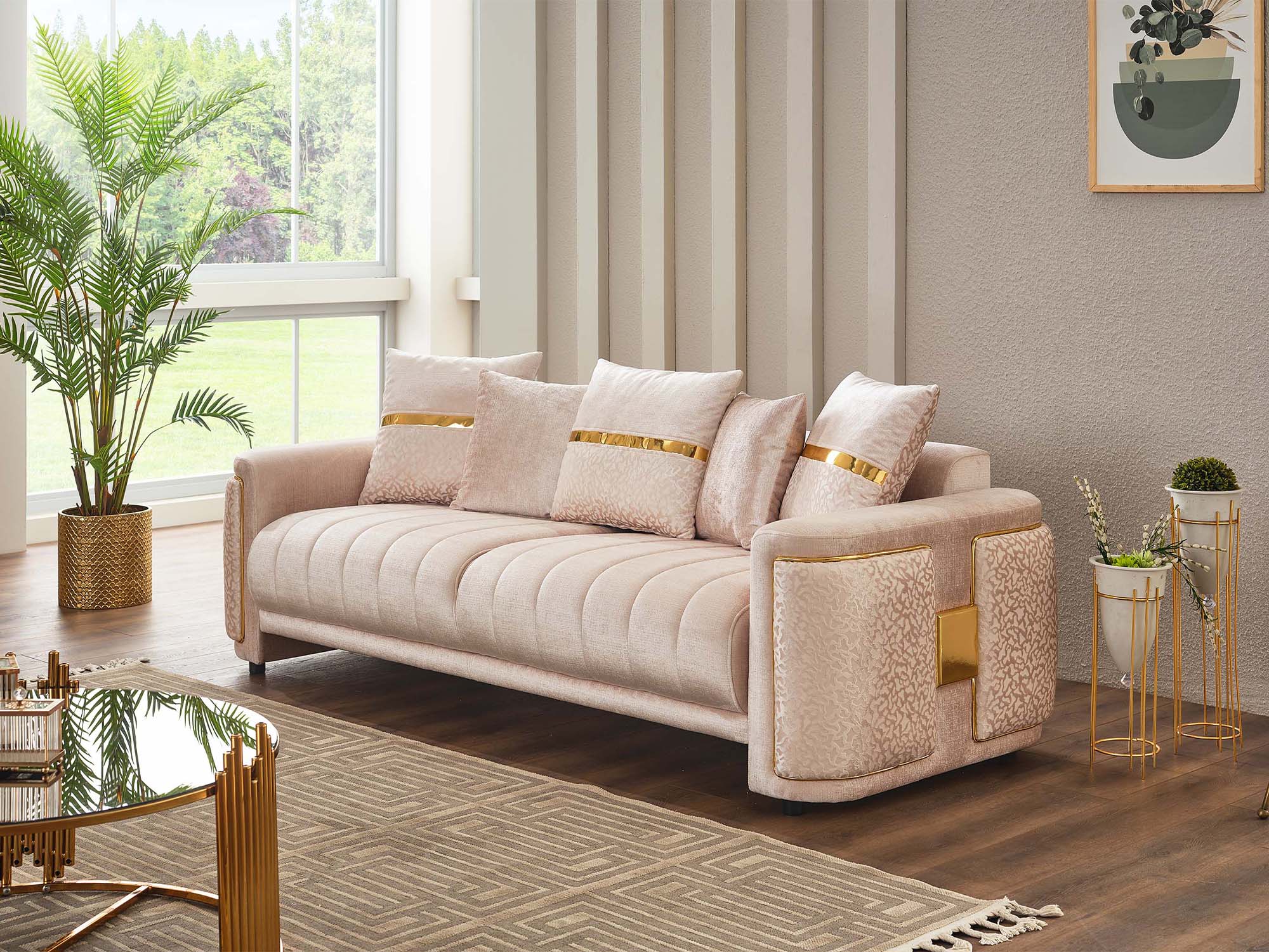 Detroit 5-pieces (2 Sofa & Loveseat & 2 Chair) Livingroom Set Beige