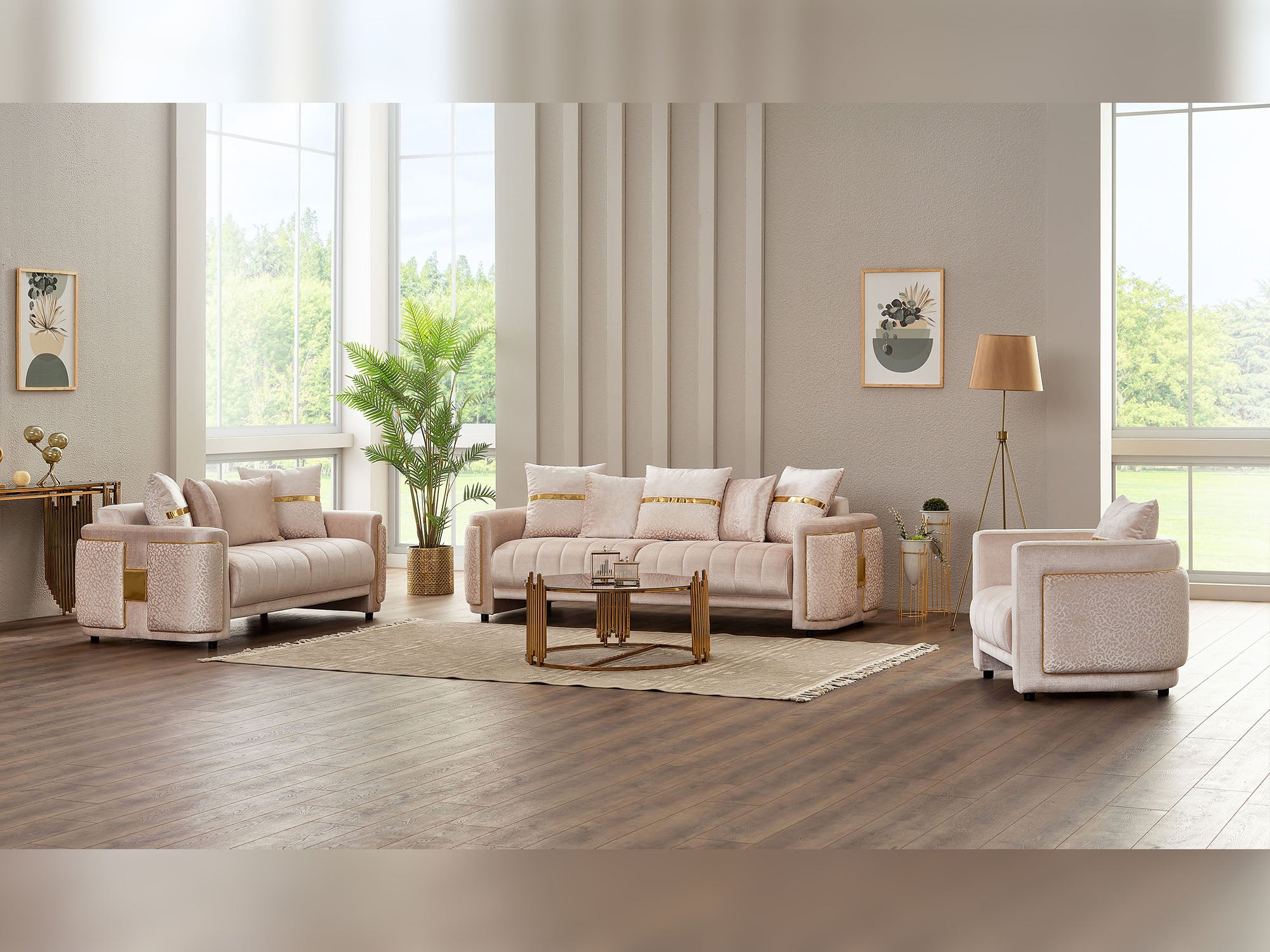Detroit 5-pieces (2 Sofa & Loveseat & 2 Chair) Livingroom Set Beige