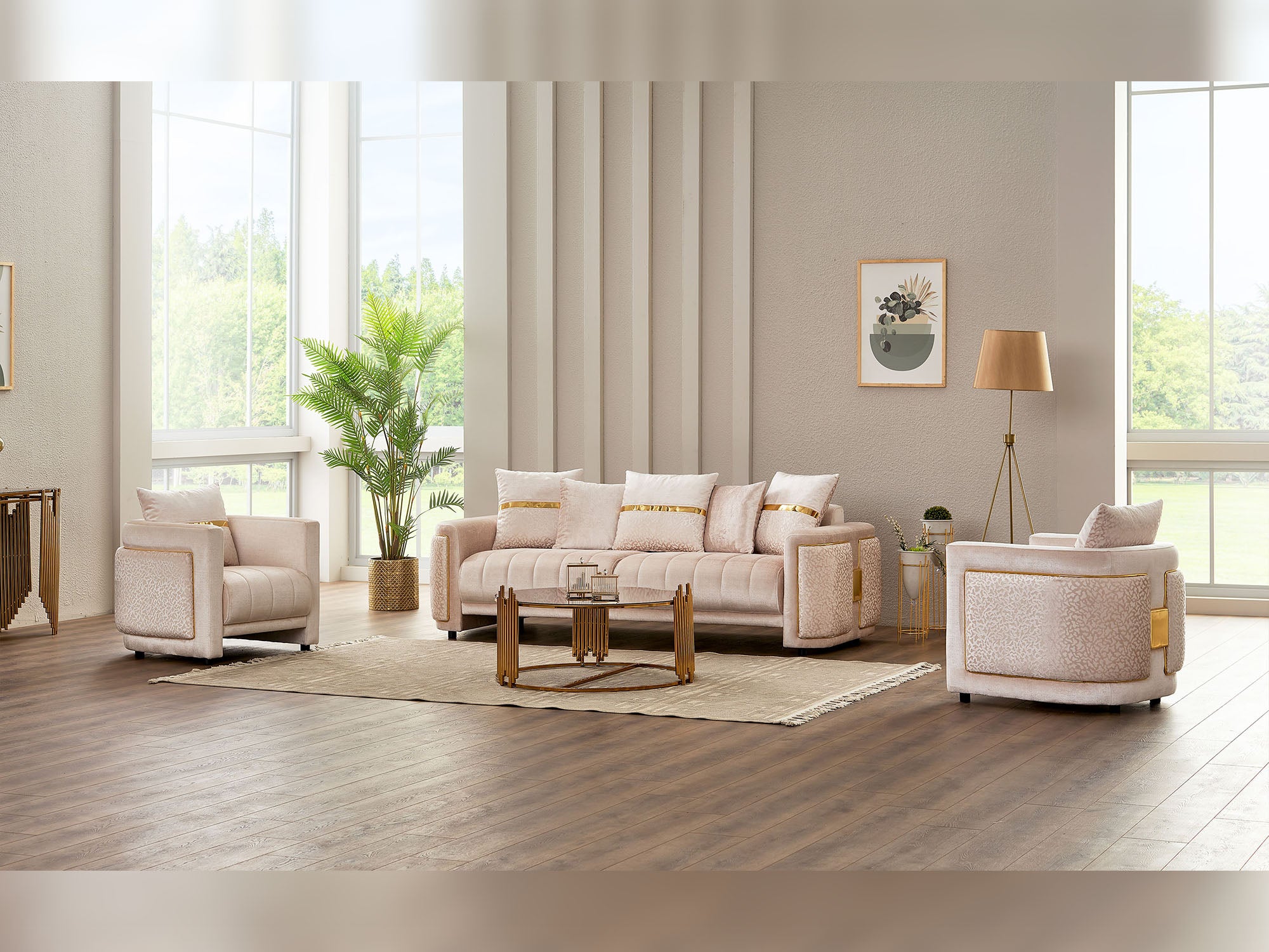 Detroit 5-pieces (2 Sofa & Loveseat & 2 Chair) Livingroom Set Beige