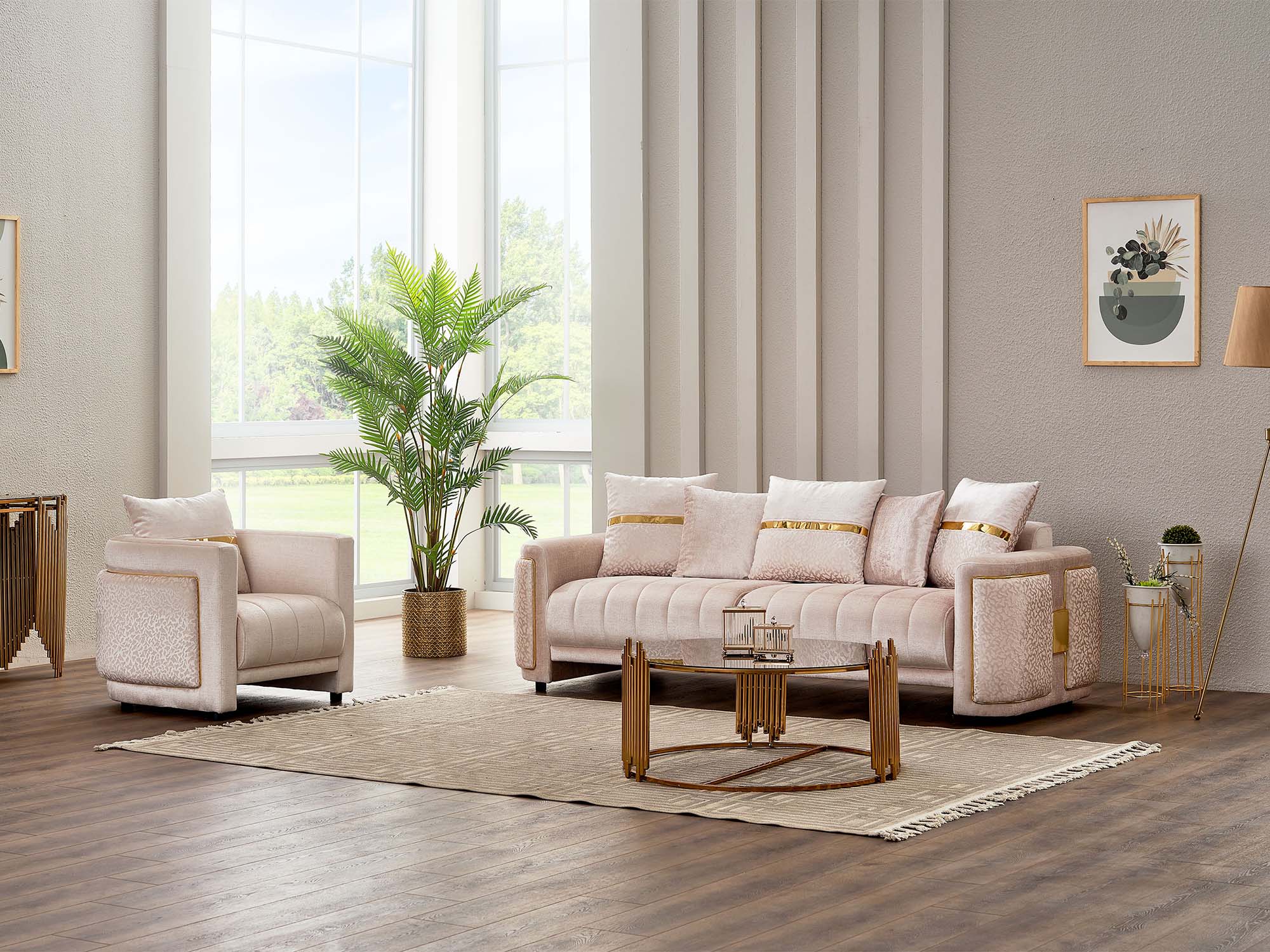 Detroit 5-pieces (2 Sofa & Loveseat & 2 Chair) Livingroom Set Beige