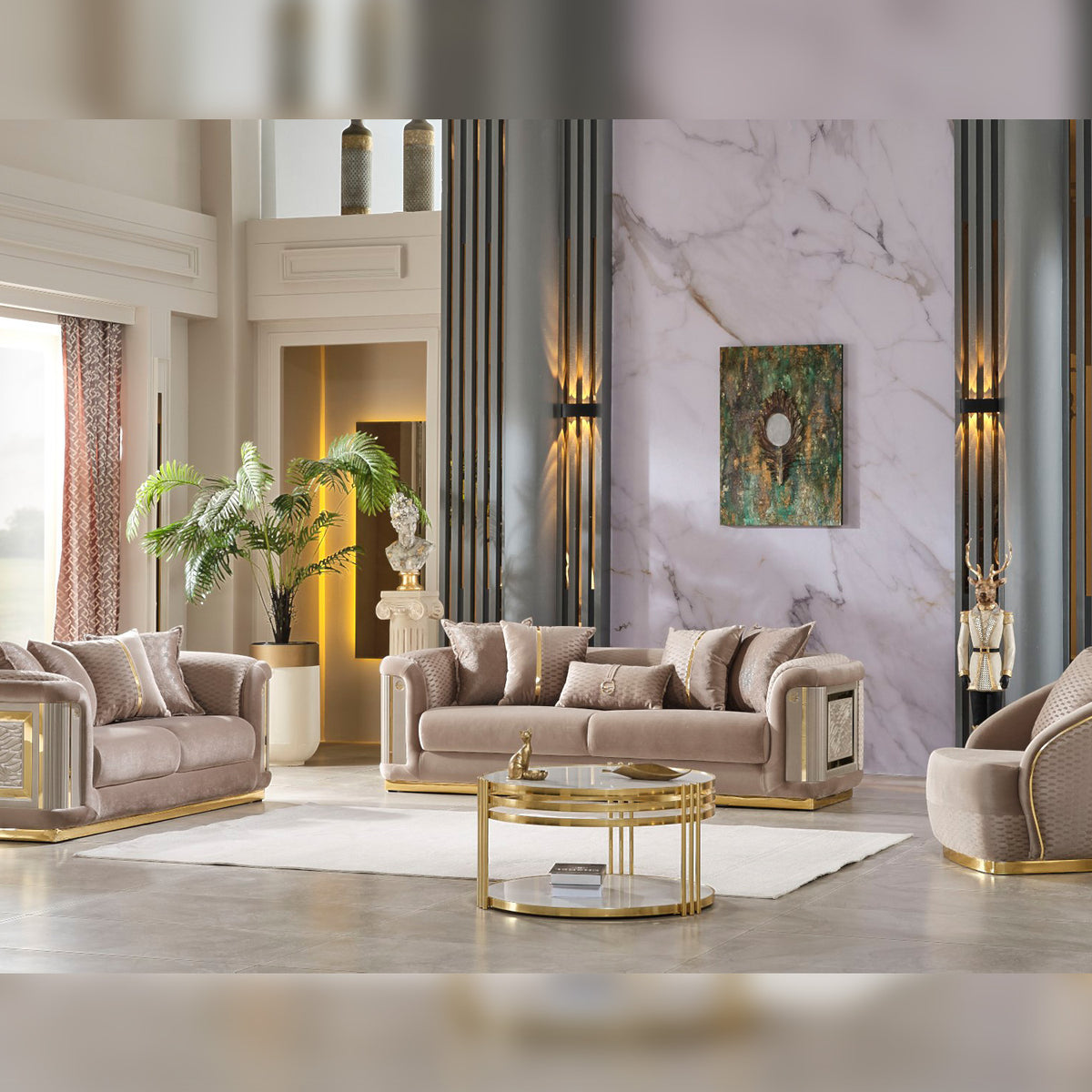 Elegance 3-pieces (Sofa & Loveseat & Chair) Livingroom Set Beige