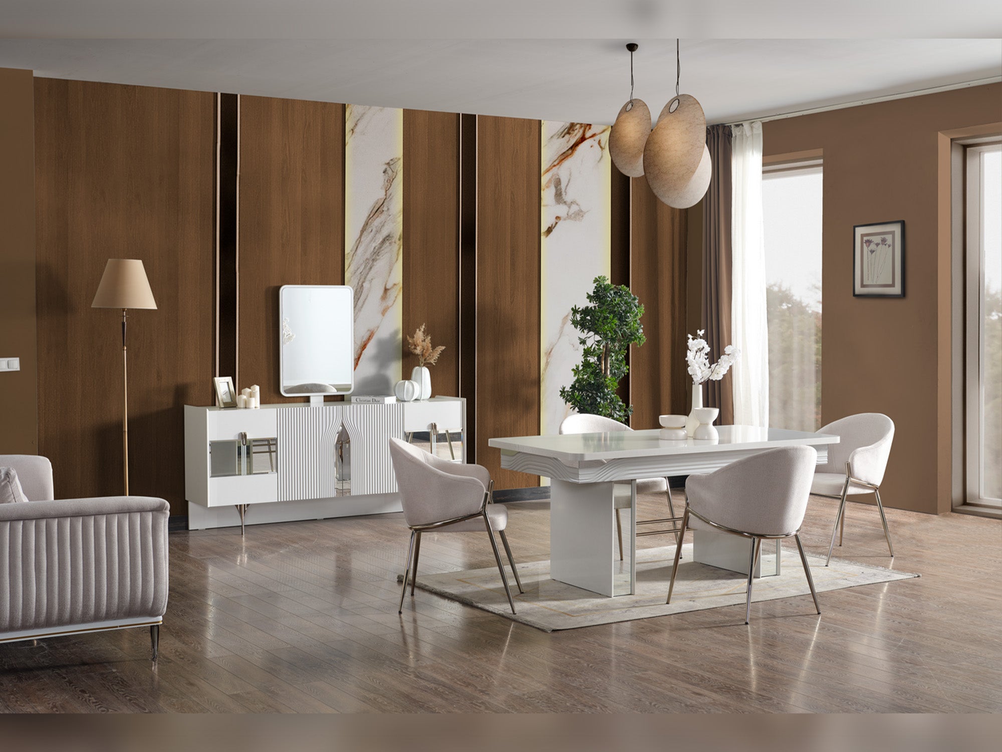 Esperanza Diningroom (Consol With Mirror & Dining Table & 6 Dining Chair)