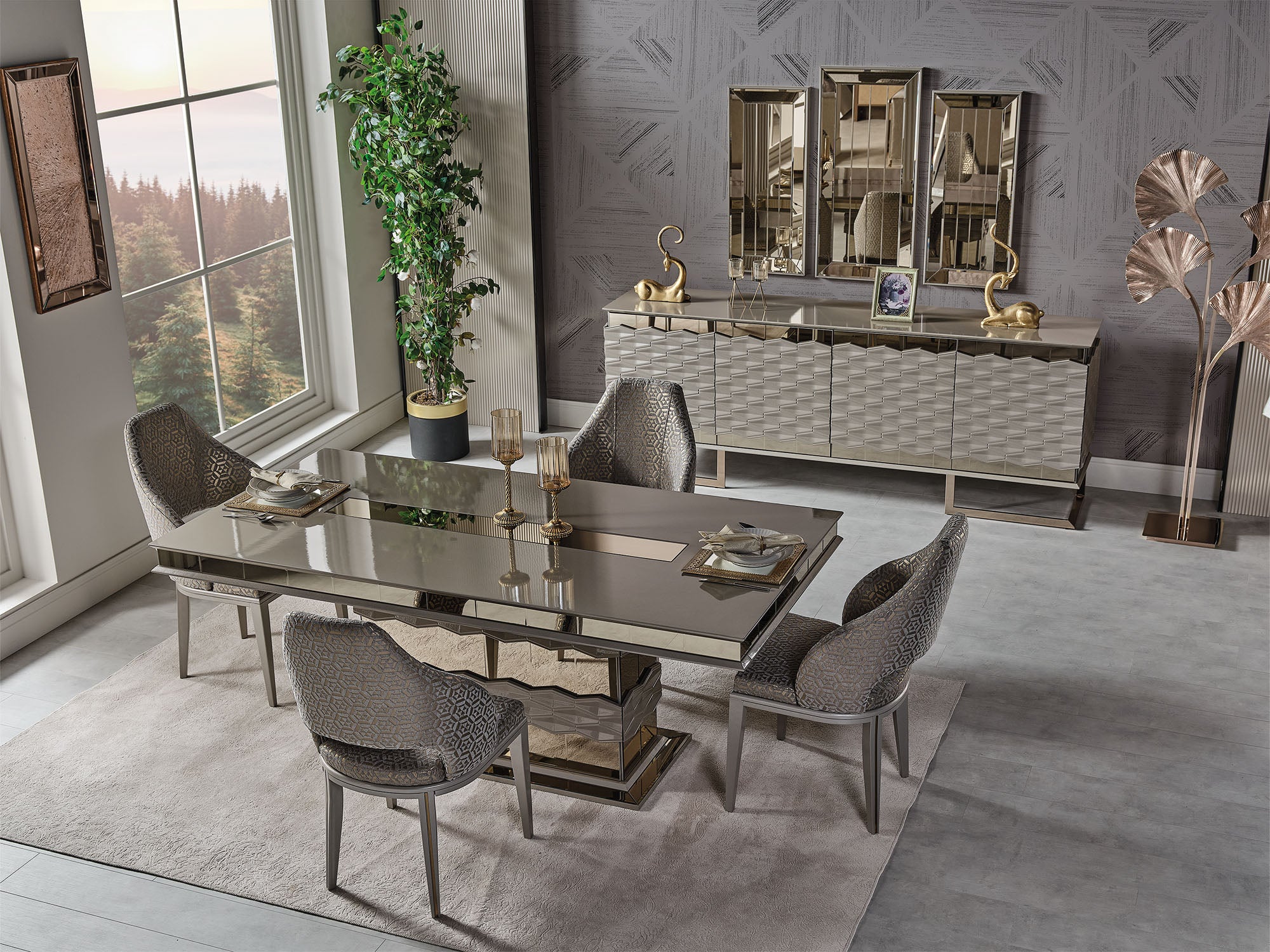 Gokce Diningroom (Consol With Mirror & Dining Table & 6 Dining Chair)