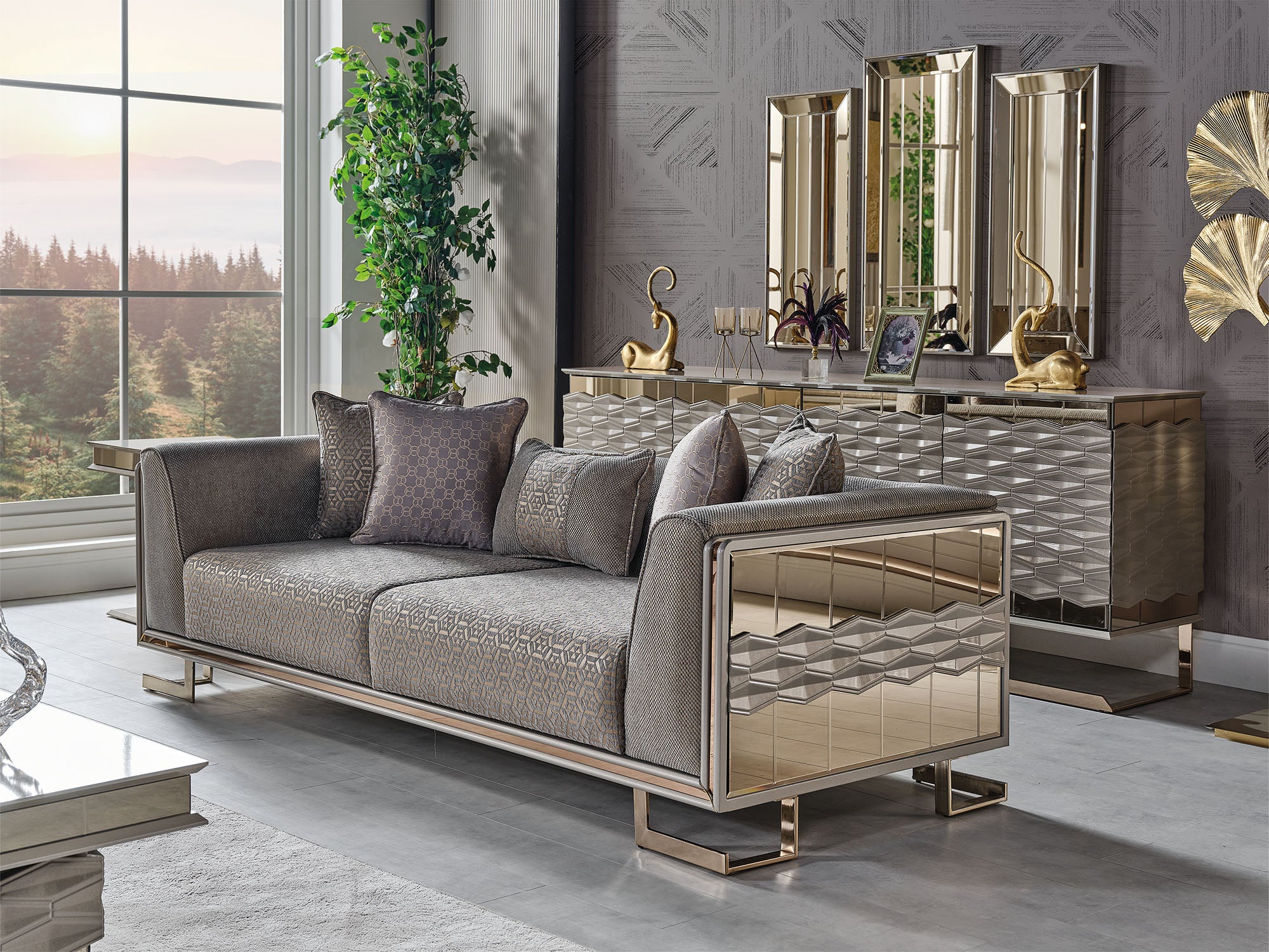 Gokce 4-pieces (2 Sofa & 2 Chair) Livingroom Set Grey