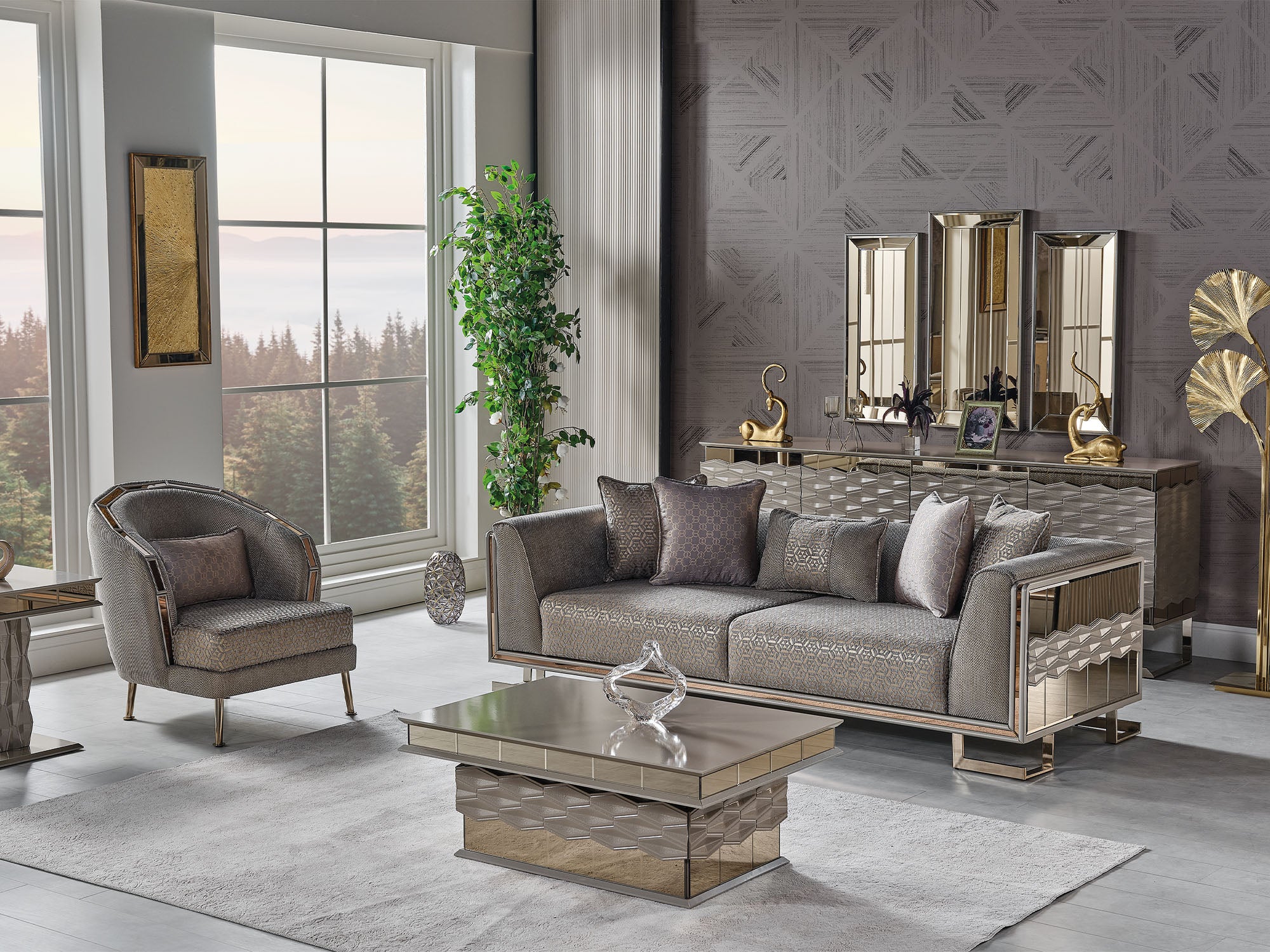 Gokce 4-pieces (2 Sofa & 2 Chair) Livingroom Set Grey