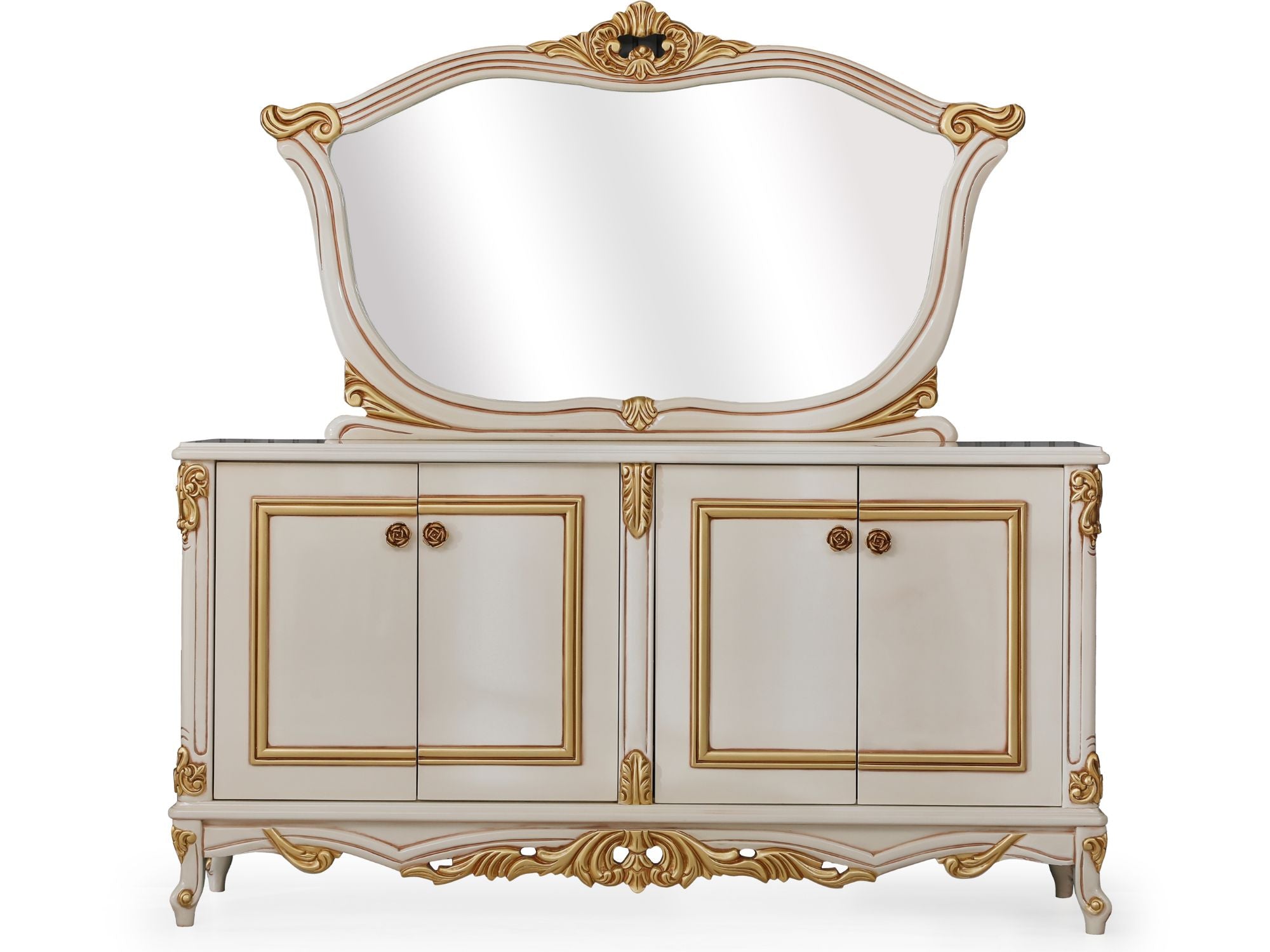Buse Diningroom (Consol With Mirror & Dining Table & 2 Arm Chair & 4 Chair) Cream