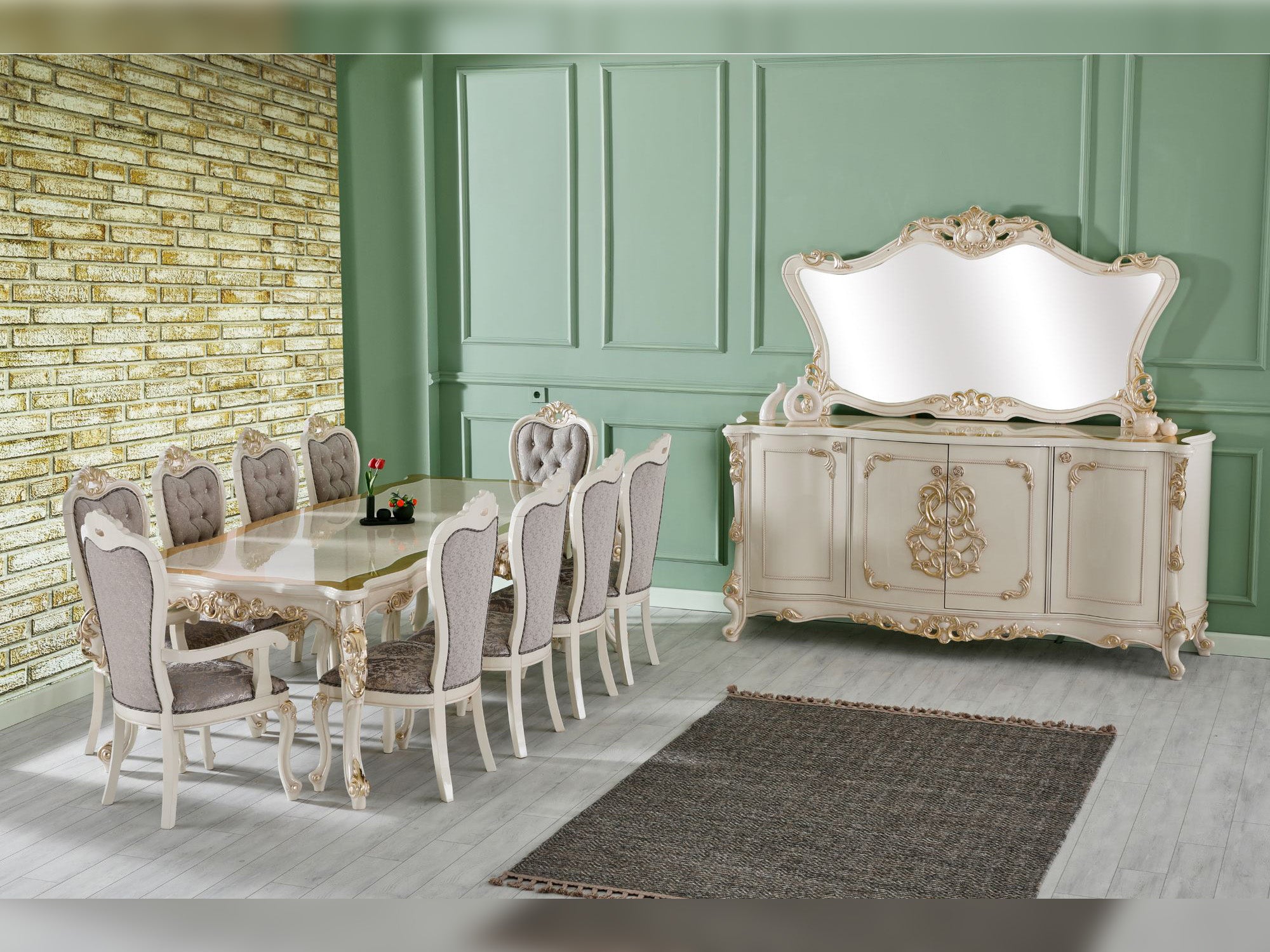 Kelebek Diningroom (Consol With Mirror & Dining Table & 2 Arm Chair & 4 Chair)