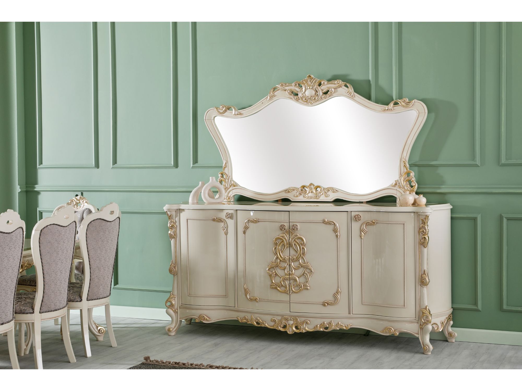 Kelebek Diningroom (Consol With Mirror & Dining Table & 2 Arm Chair & 4 Chair)