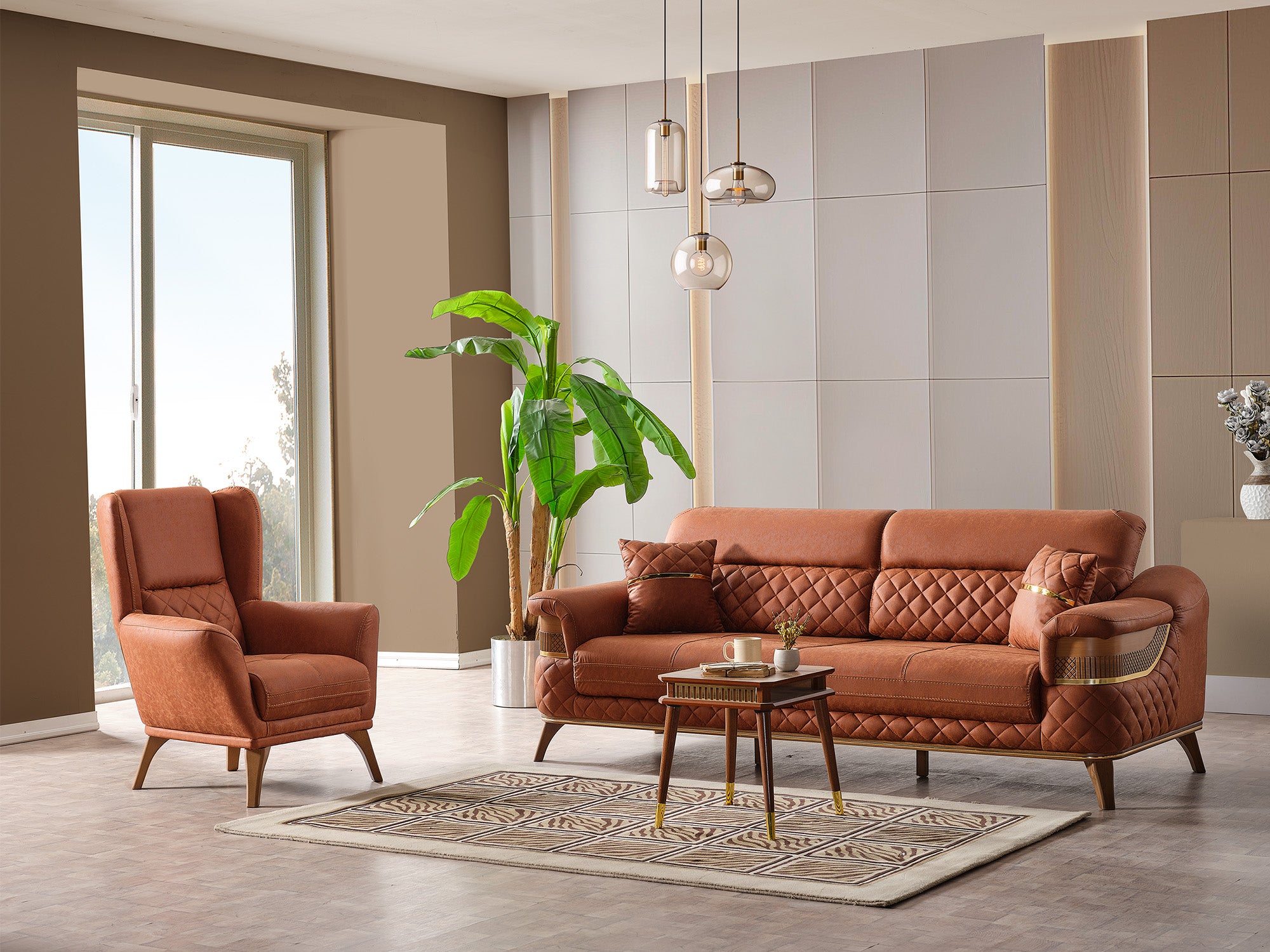 Kristal 3-pieces (Sofa & Loveseat & Chair) Livingroom Set Dark Brick