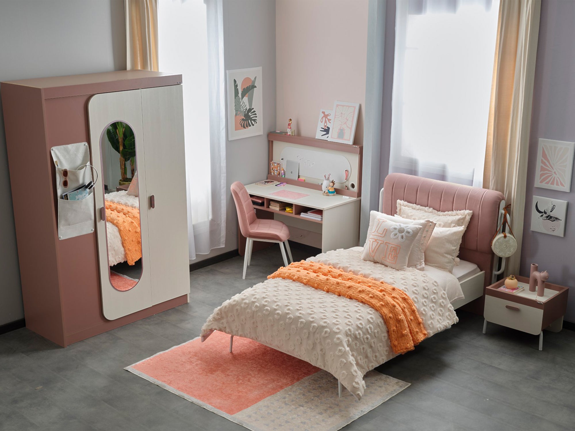 Linda Kids Room Set (Twin Bed &  Study Desk &  Nightstand)
