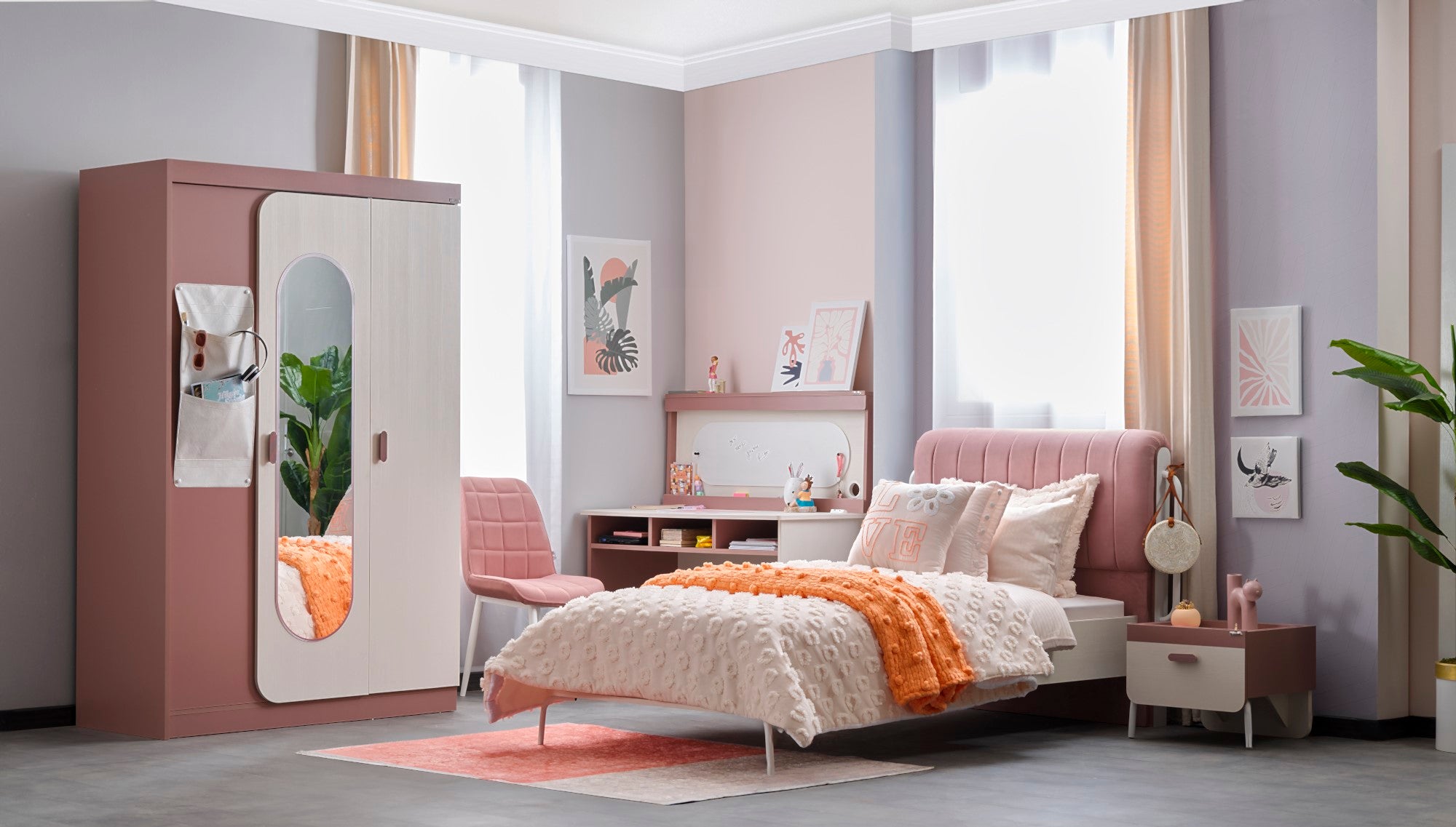 Linda Kids Room Set (Twin Bed &  Study Desk &  Nightstand)