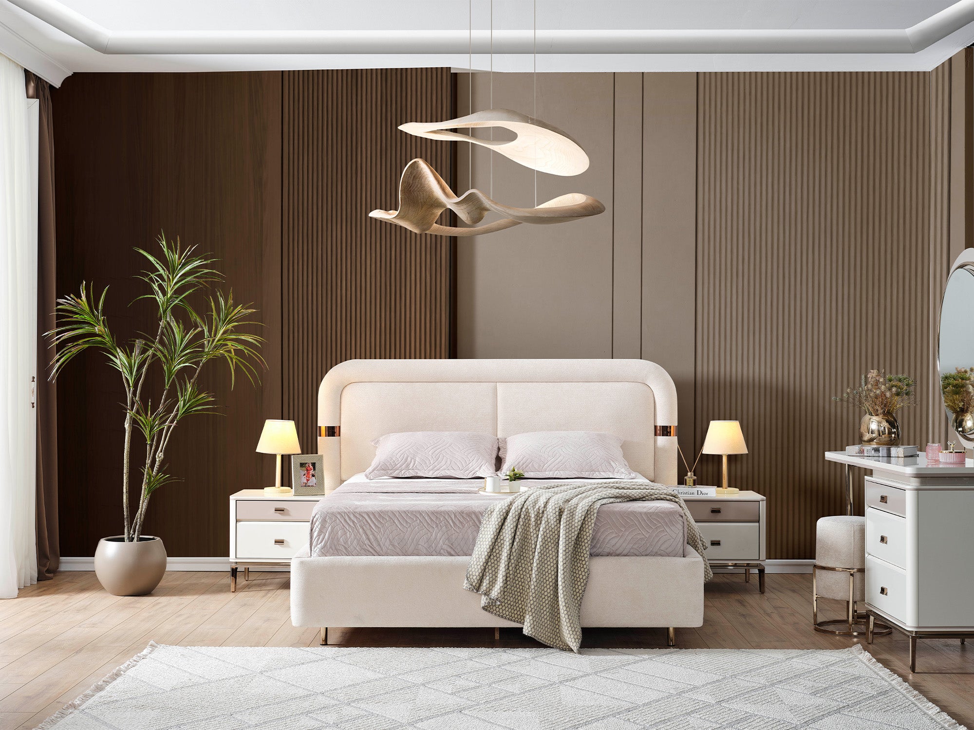 Law Bedroom (Queen Frame With Headboard & Dresser With Mirror & Ottoman & 2 Nightstand)