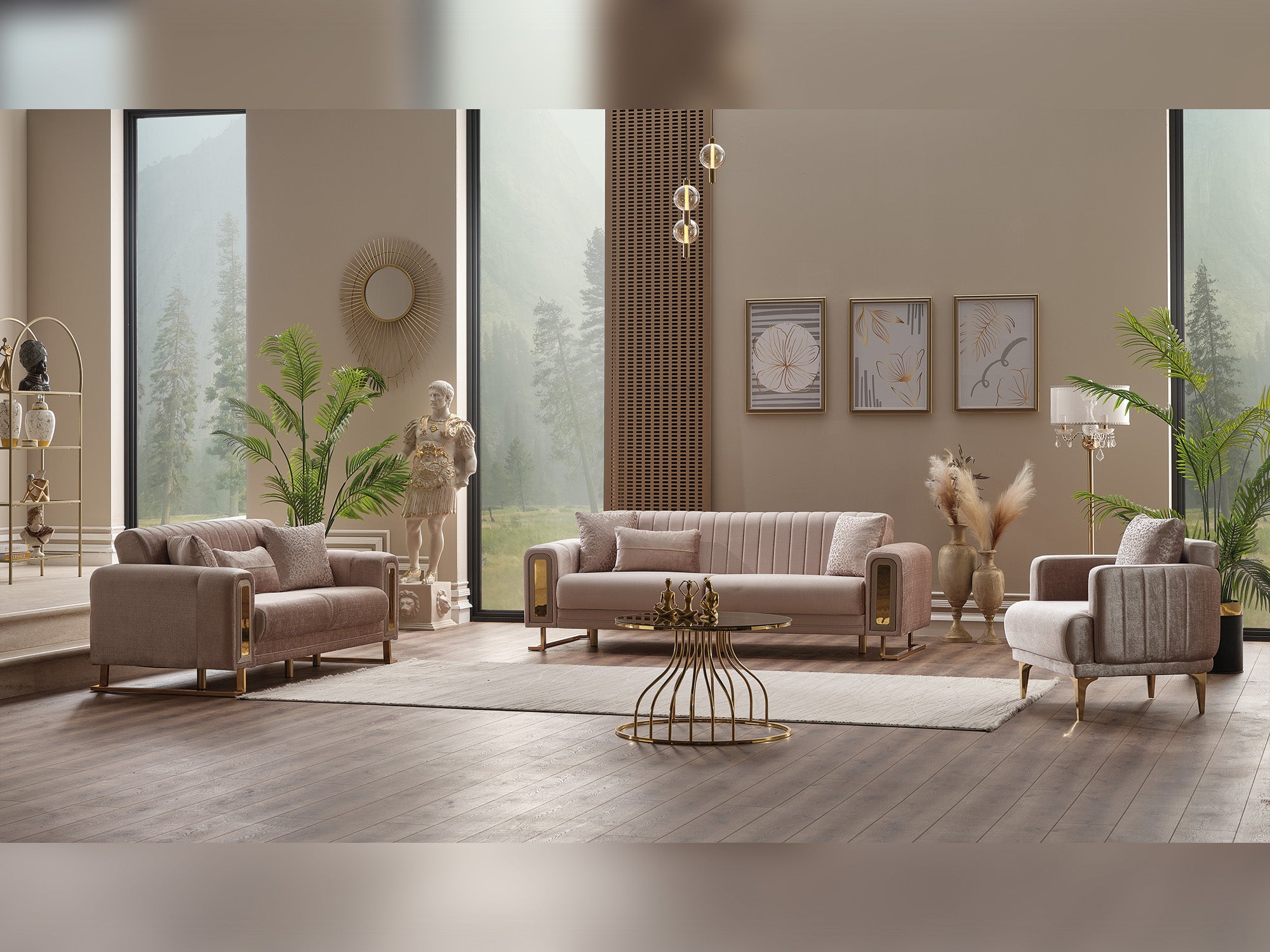 Lotus 3-pieces (Sofa & Loveseat & Chair) Livingroom Set Cream