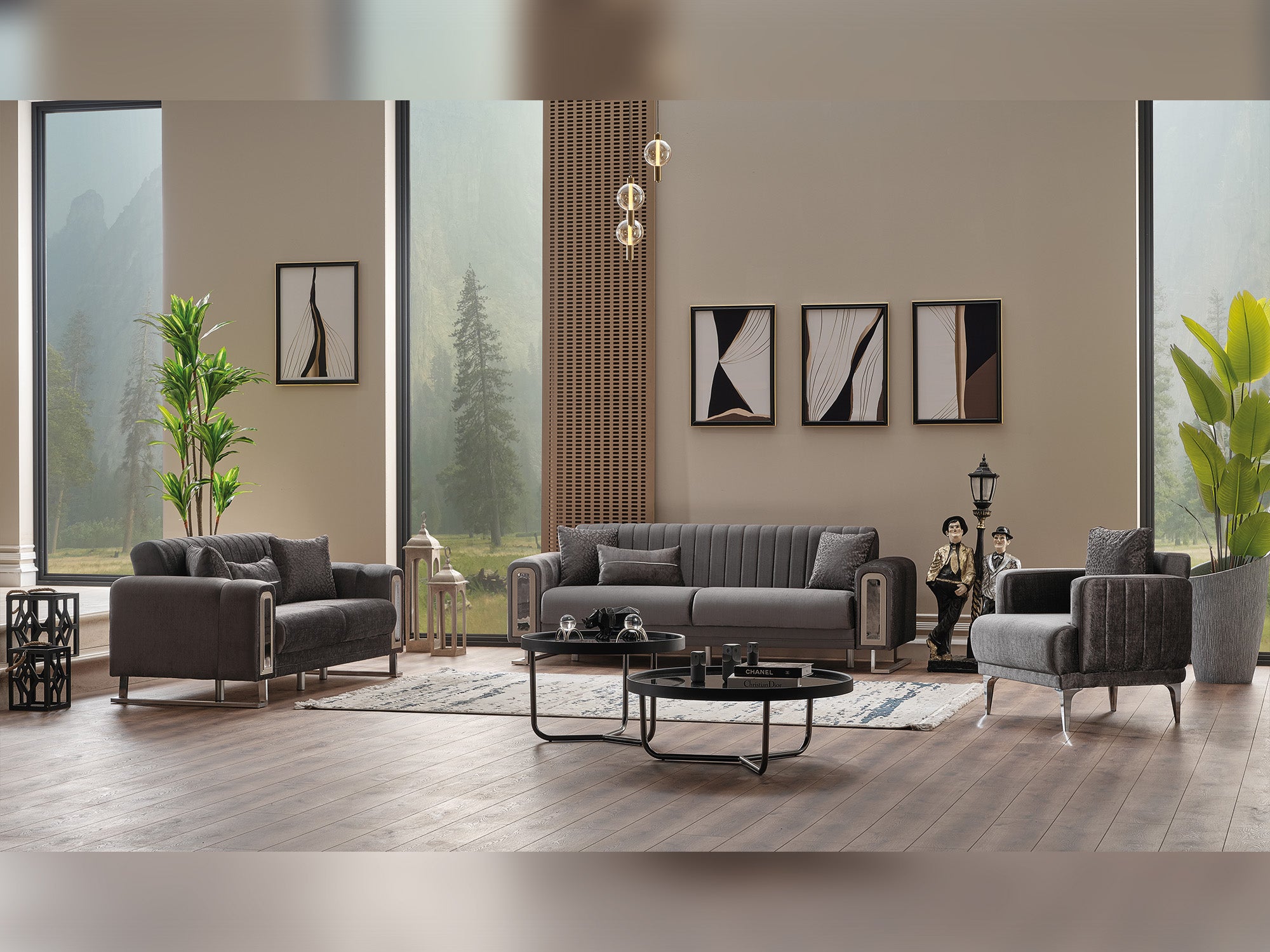 Lotus 3-pieces (Sofa & Loveseat & Chair) Livingroom Set Grey